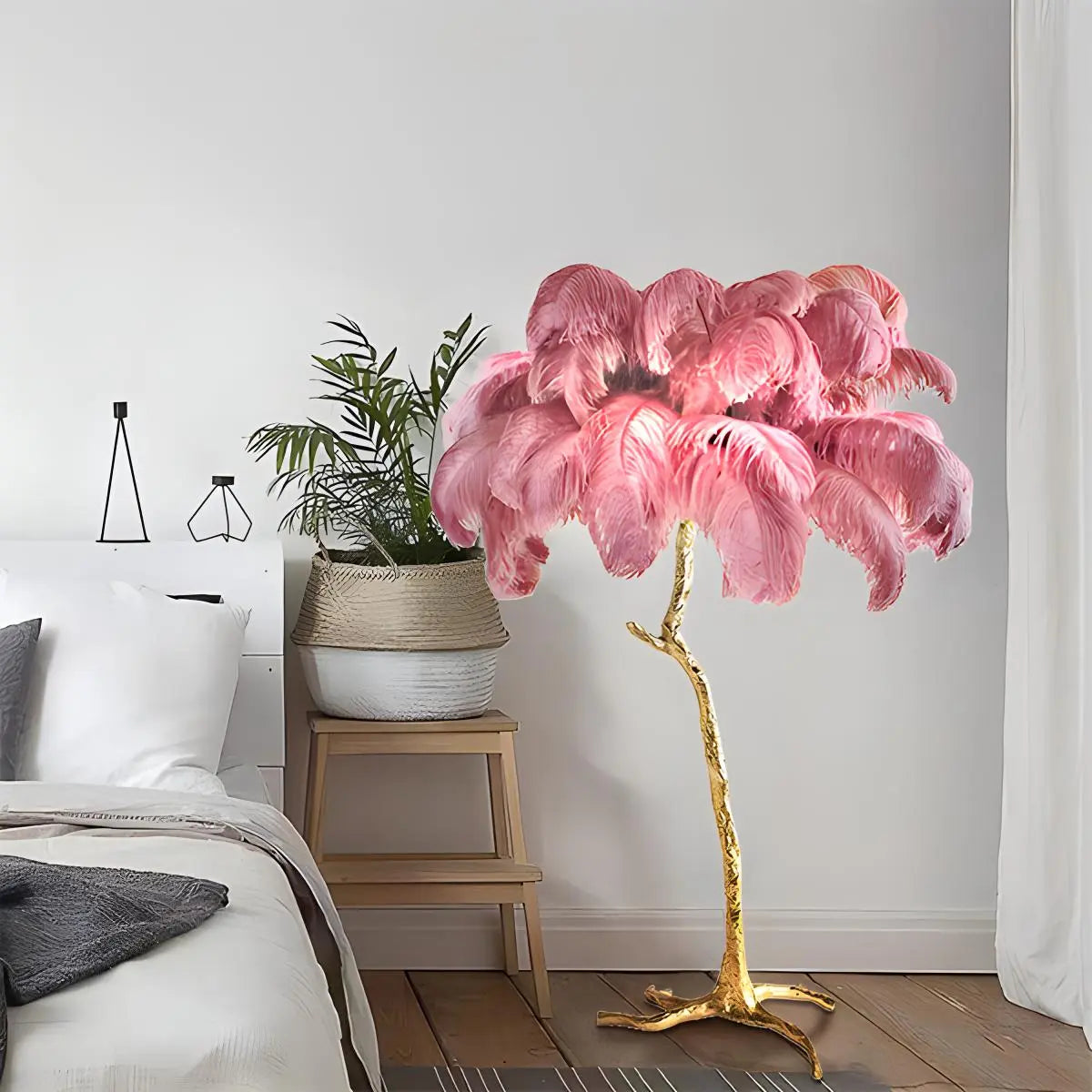 LED Floor Lamp with Feather Palm Design for Living Room & Tropical Decor