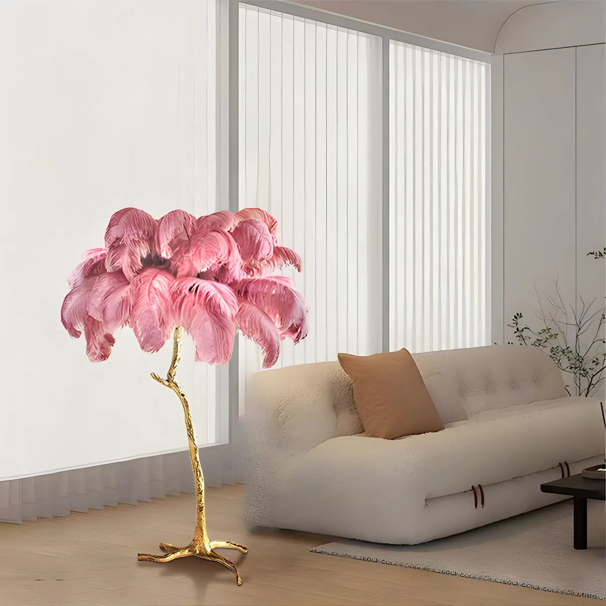 LED Floor Lamp with Feather Palm Design for Living Room & Tropical Decor