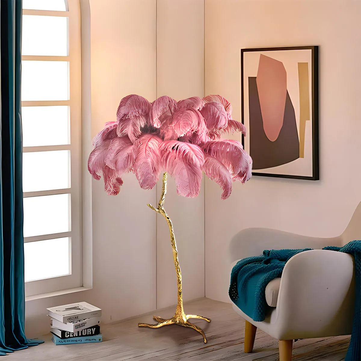 LED Floor Lamp with Feather Palm Design for Living Room & Tropical Decor