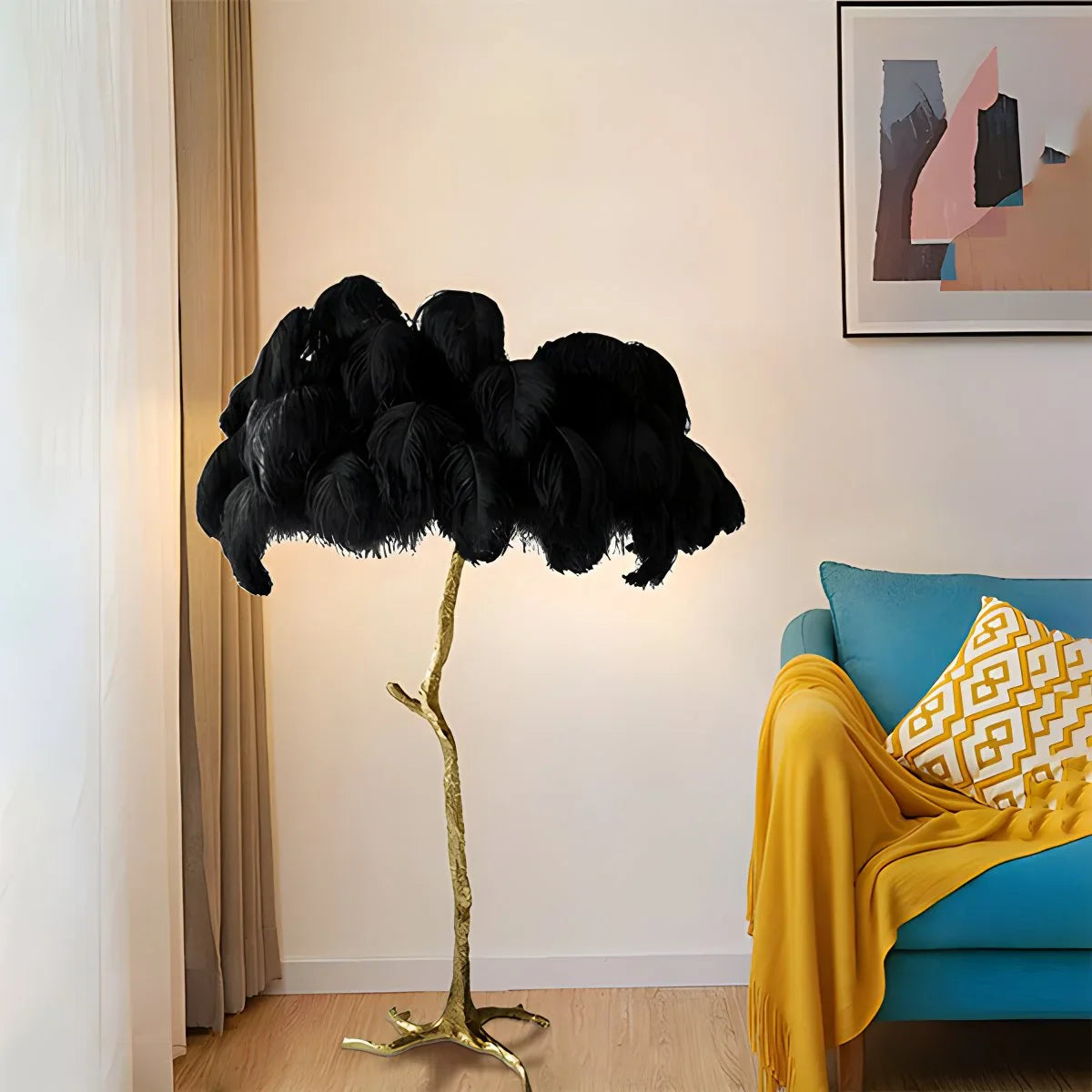 LED Floor Lamp with Feather Palm Design for Living Room & Tropical Decor