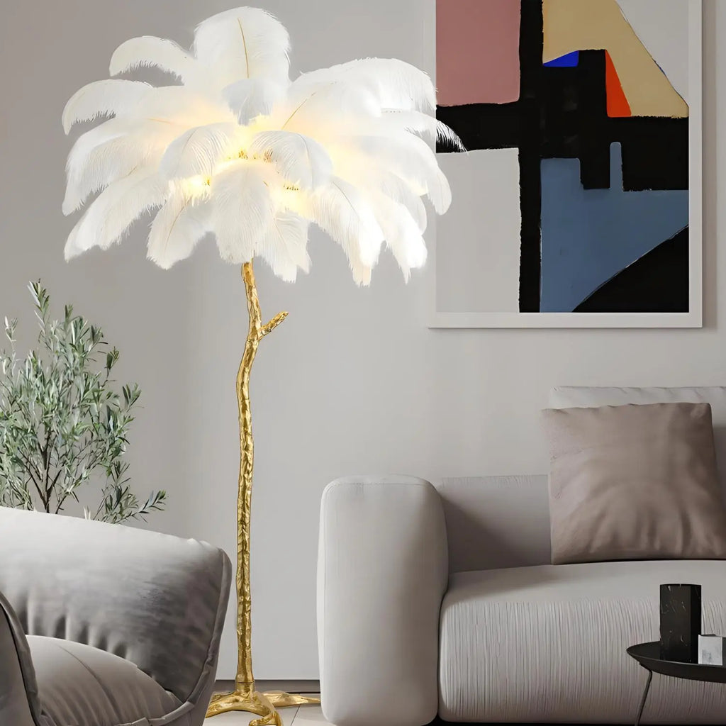 LED Floor Lamp with Feather Palm Design for Living Room & Tropical Decor