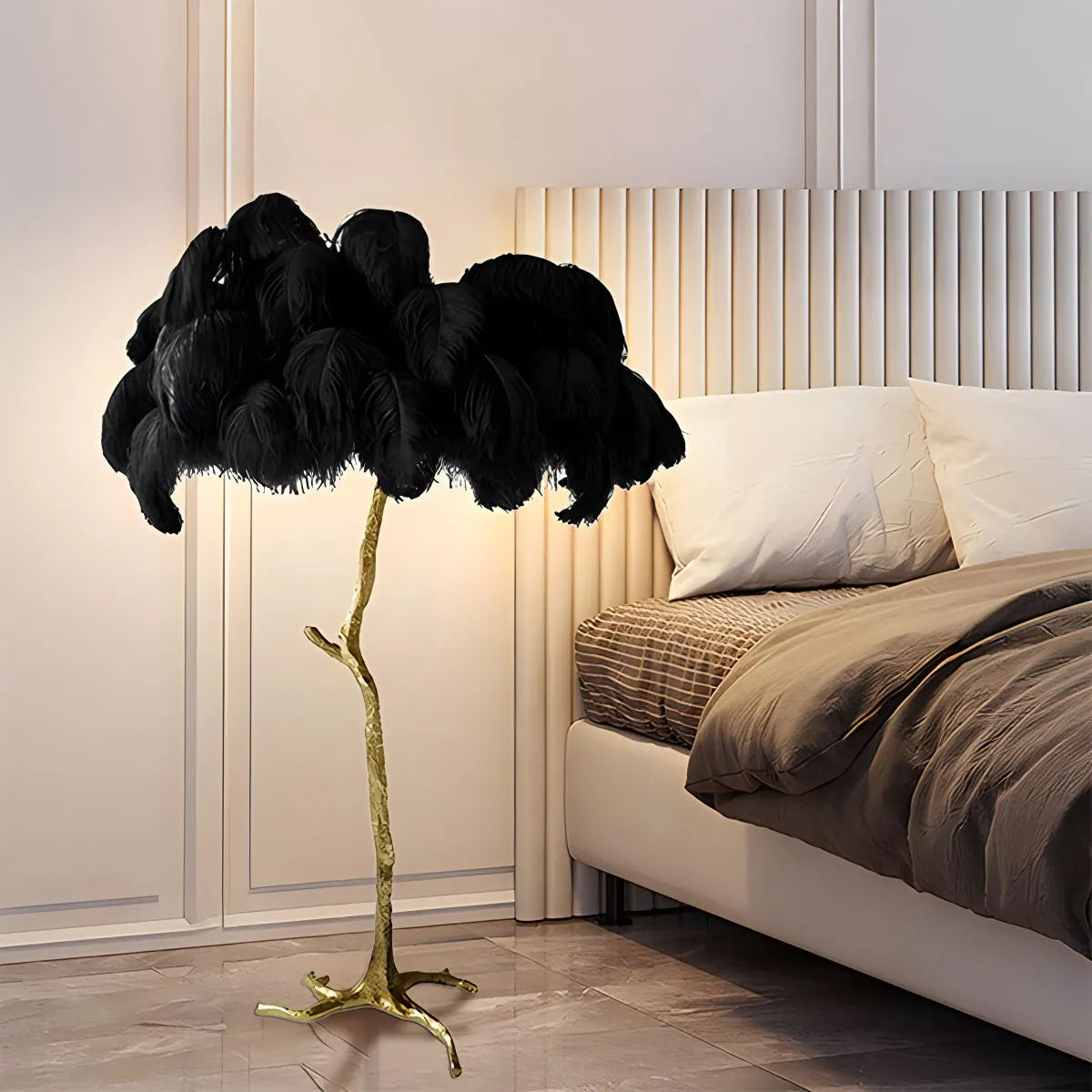 LED Floor Lamp with Feather Palm Design for Living Room & Tropical Decor