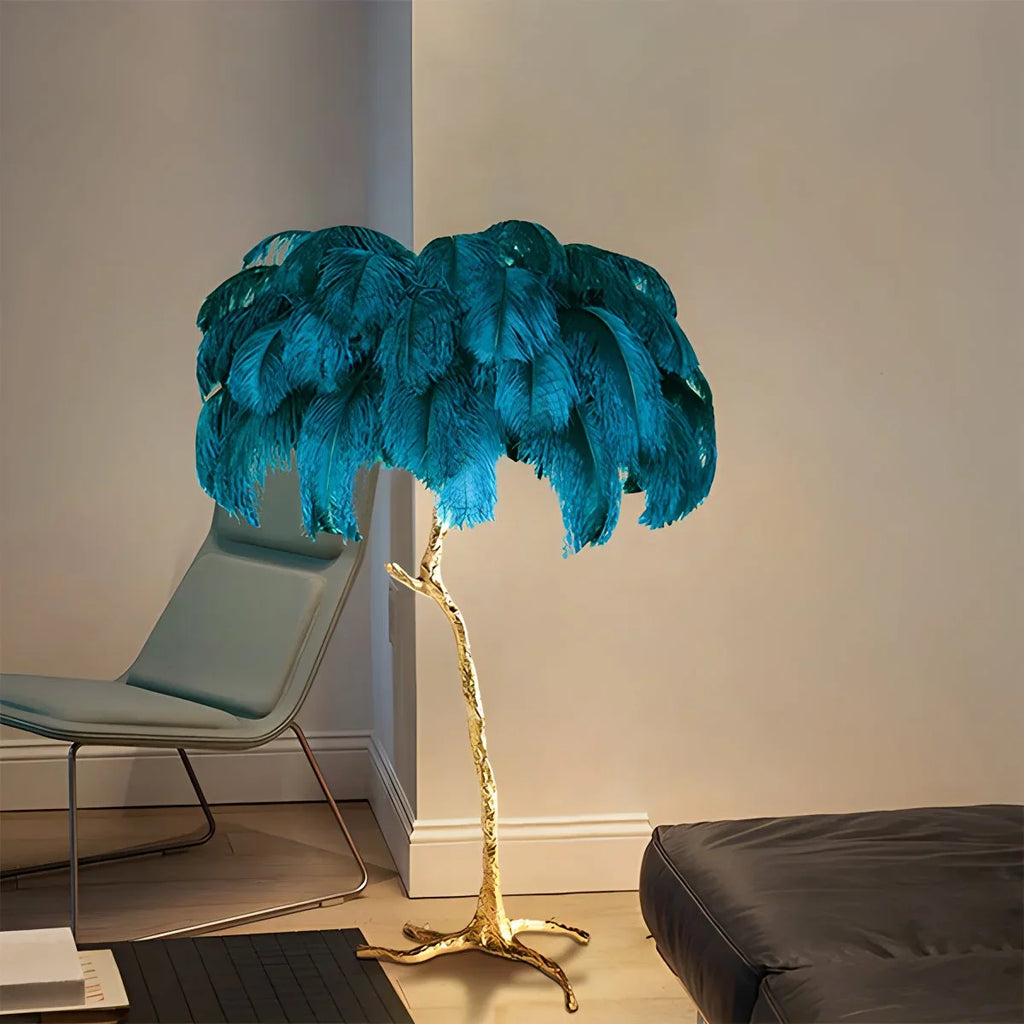 LED Floor Lamp with Feather Palm Design for Living Room & Tropical Decor