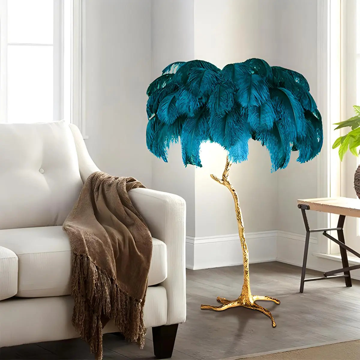 LED Floor Lamp with Feather Palm Design for Living Room & Tropical Decor