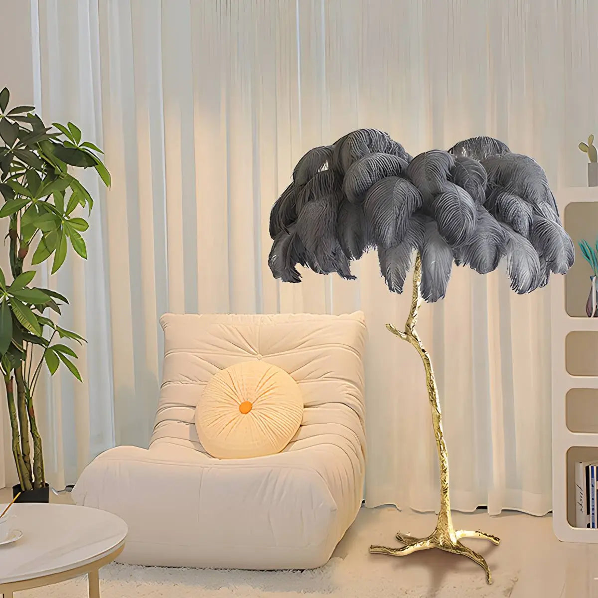 LED Floor Lamp with Feather Palm Design for Living Room & Tropical Decor