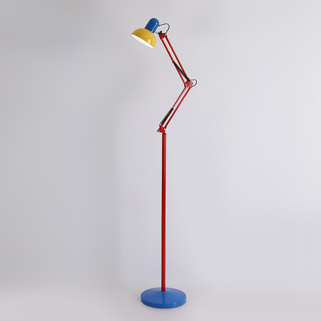 LED Floor Lamp | Adjustable Multi-Jointed Arm, Bright Blue Base & Yellow Shade for Home Office or Reading