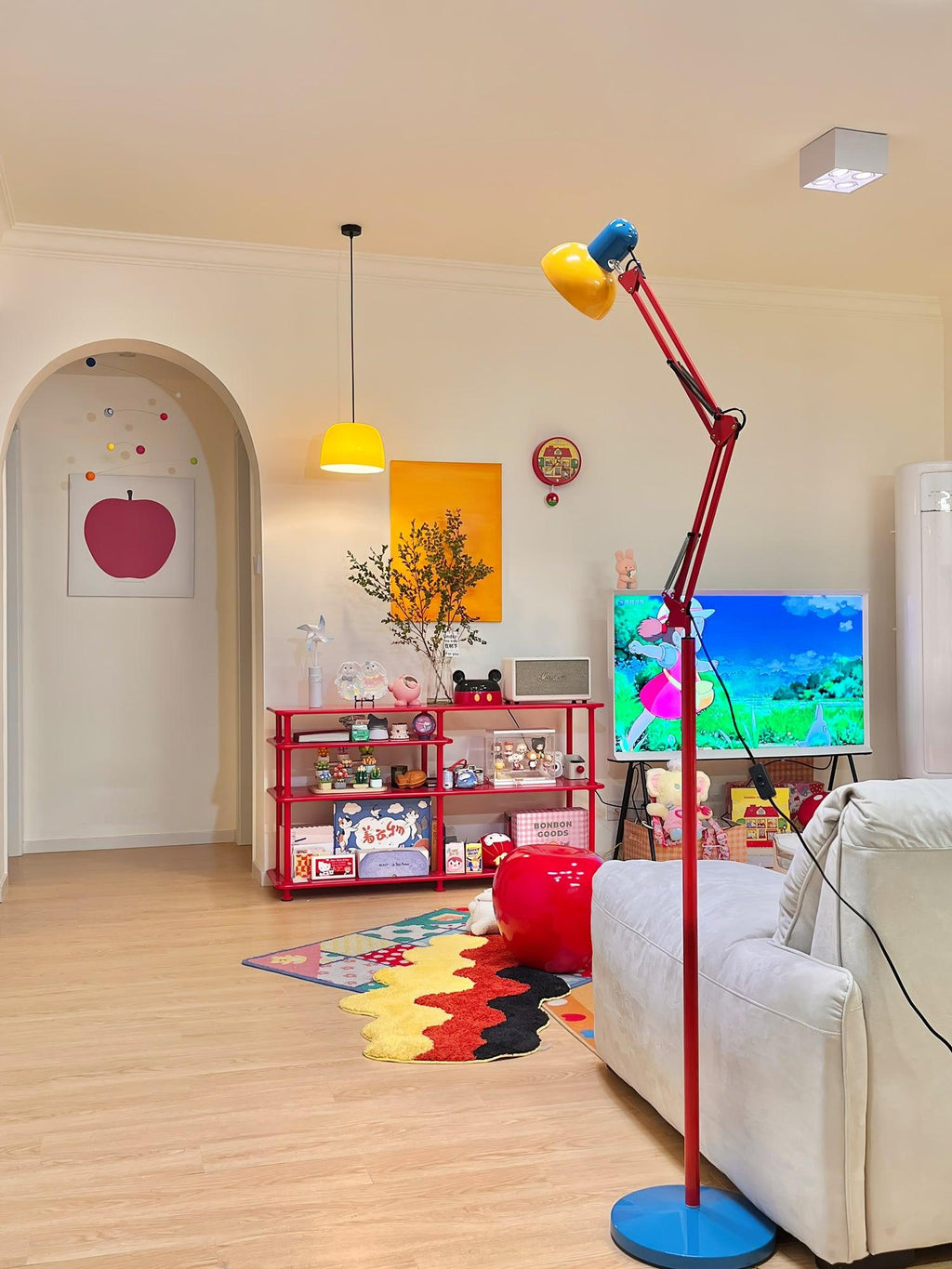 LED Floor Lamp | Adjustable Multi-Jointed Arm, Bright Blue Base & Yellow Shade for Home Office or Reading