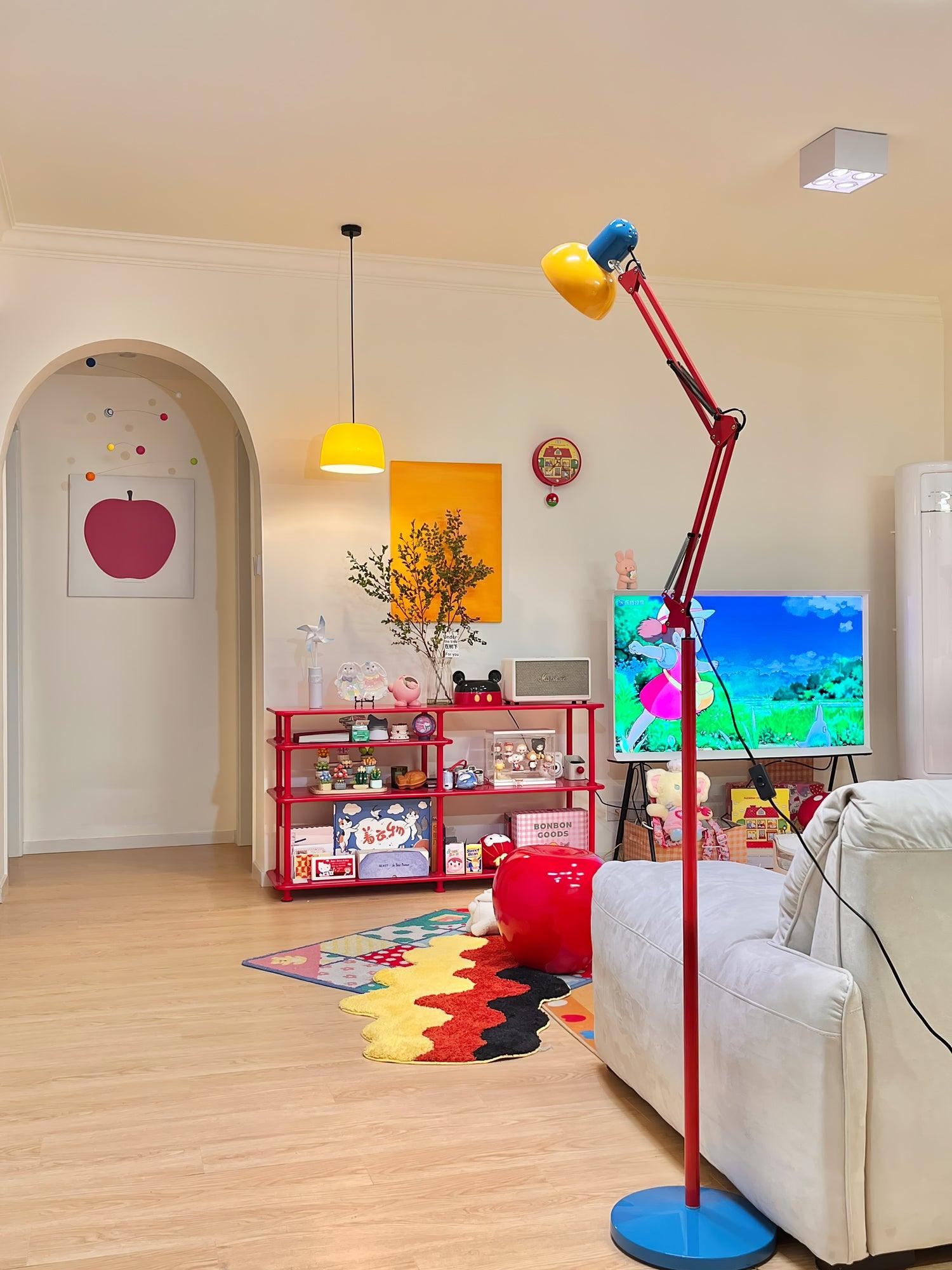 LED Floor Lamp | Adjustable Multi-Jointed Arm, Bright Blue Base & Yellow Shade for Home Office or Reading