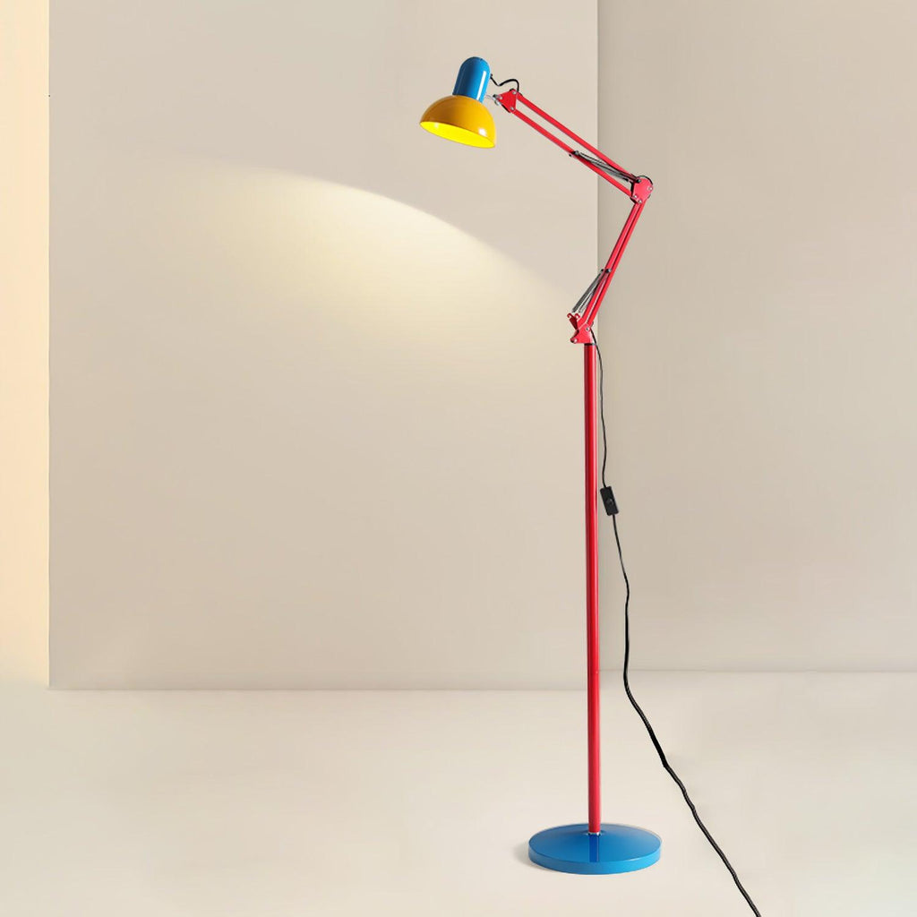 LED Floor Lamp | Adjustable Multi-Jointed Arm, Bright Blue Base & Yellow Shade for Home Office or Reading