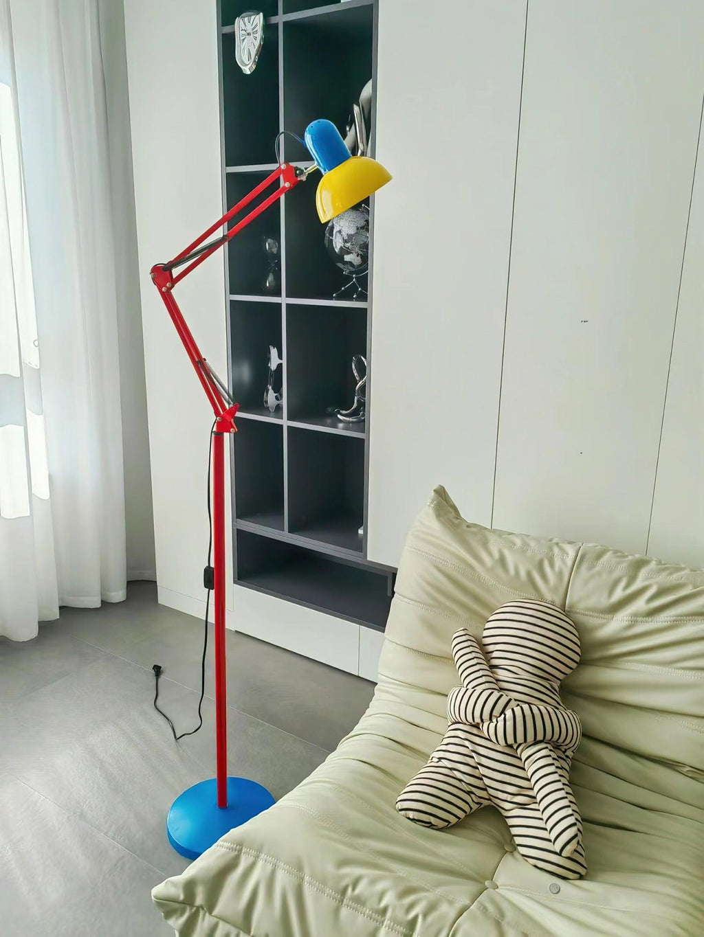LED Floor Lamp | Adjustable Multi-Jointed Arm, Bright Blue Base & Yellow Shade for Home Office or Reading