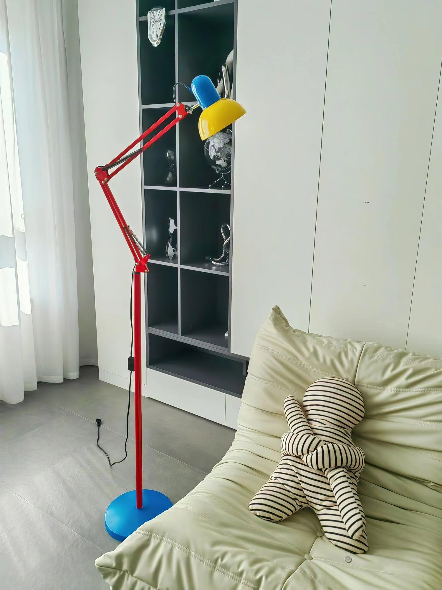 LED Floor Lamp | Adjustable Multi-Jointed Arm, Bright Blue Base & Yellow Shade for Home Office or Reading