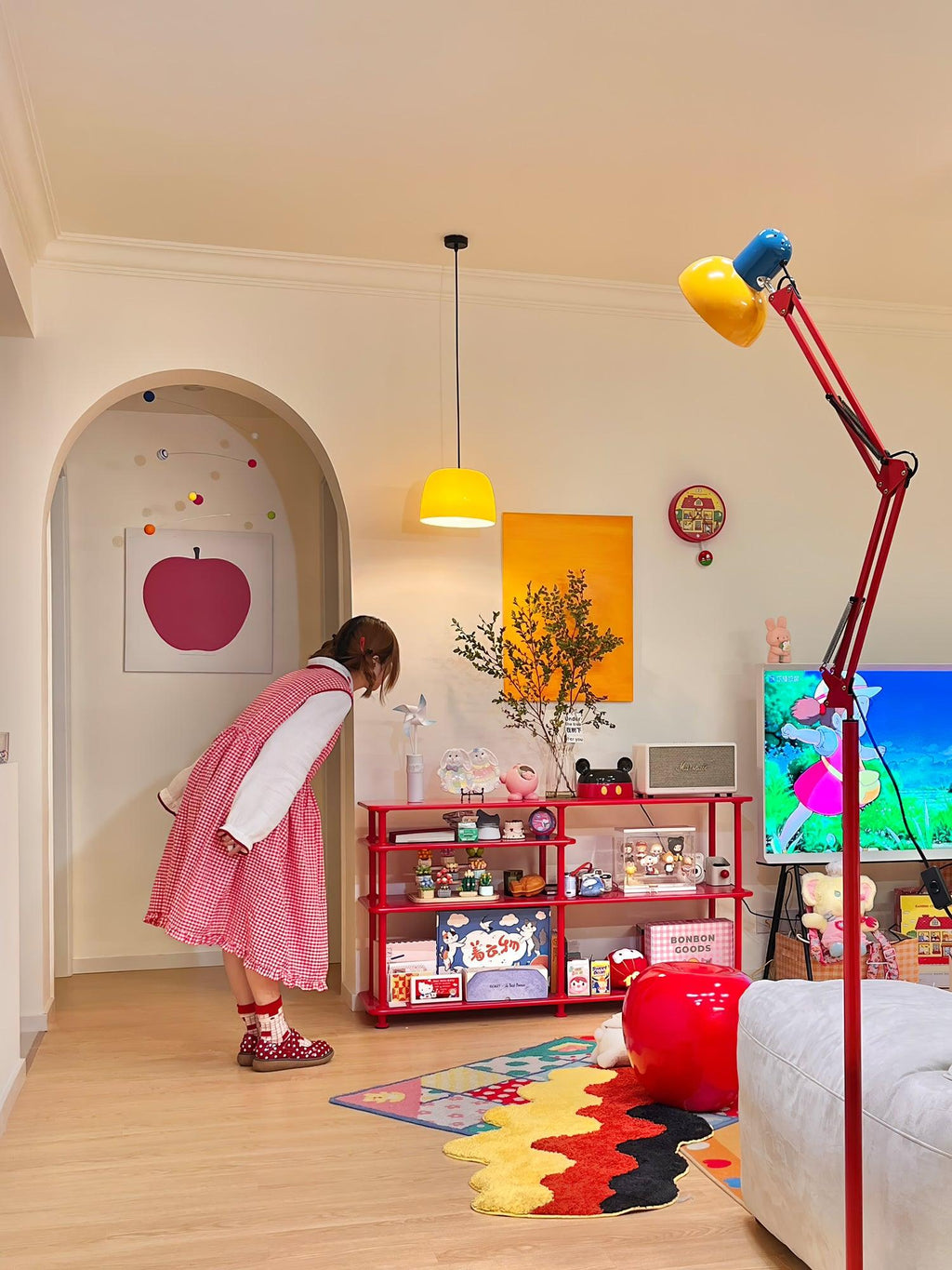 LED Floor Lamp | Adjustable Multi-Jointed Arm, Bright Blue Base & Yellow Shade for Home Office or Reading