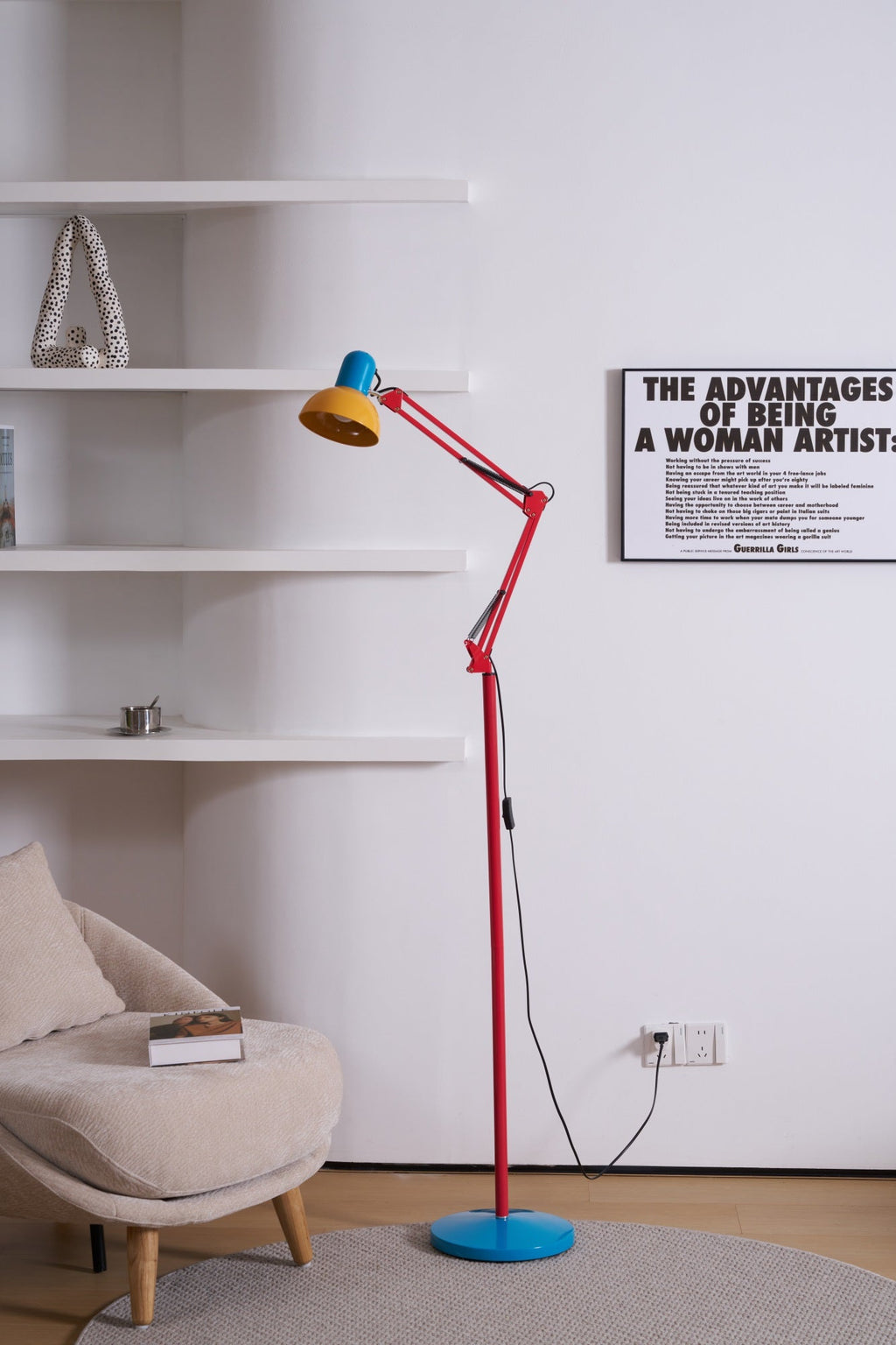 LED Floor Lamp | Adjustable Multi-Jointed Arm, Bright Blue Base & Yellow Shade for Home Office or Reading