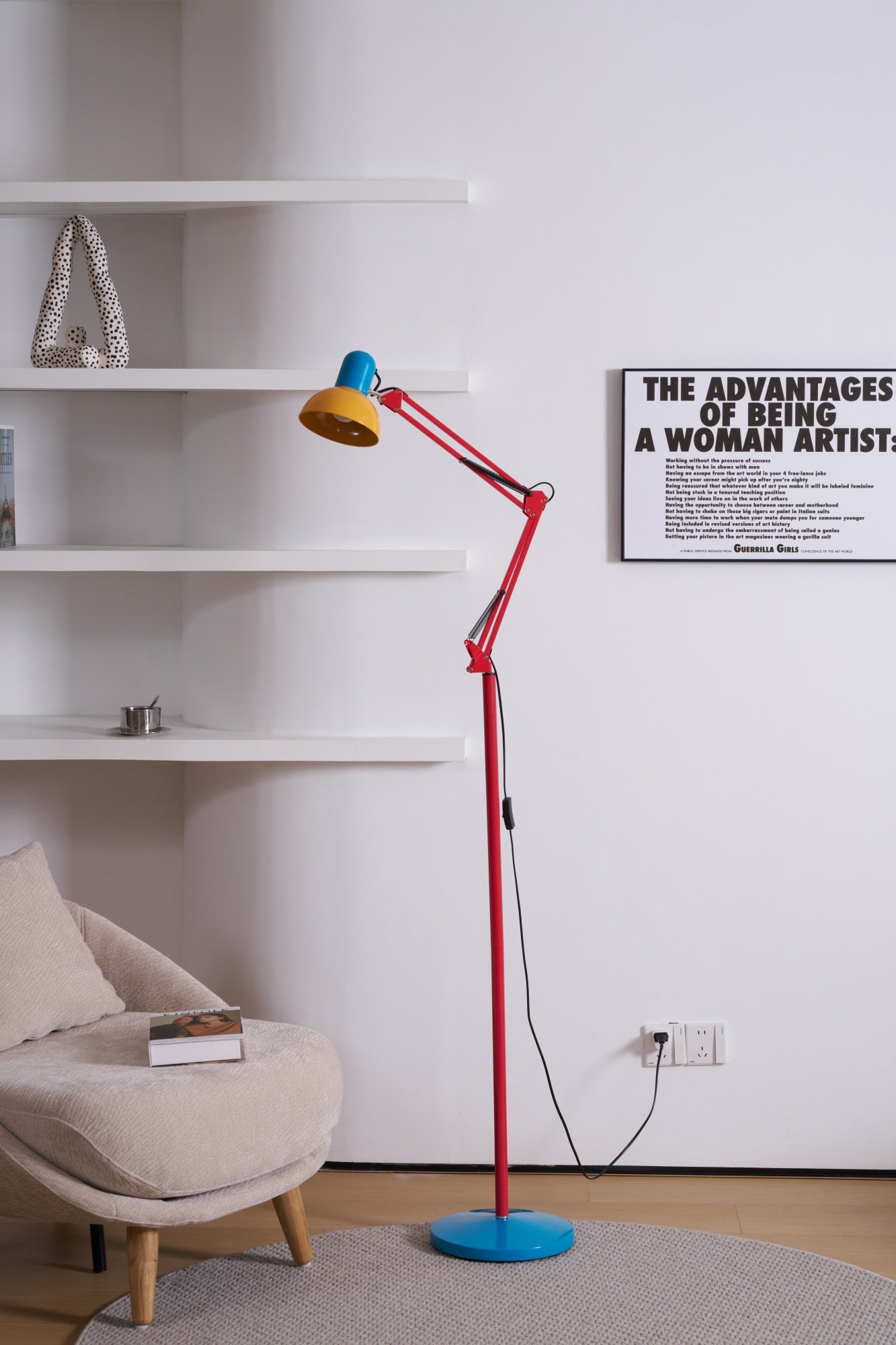 LED Floor Lamp | Adjustable Multi-Jointed Arm, Bright Blue Base & Yellow Shade for Home Office or Reading