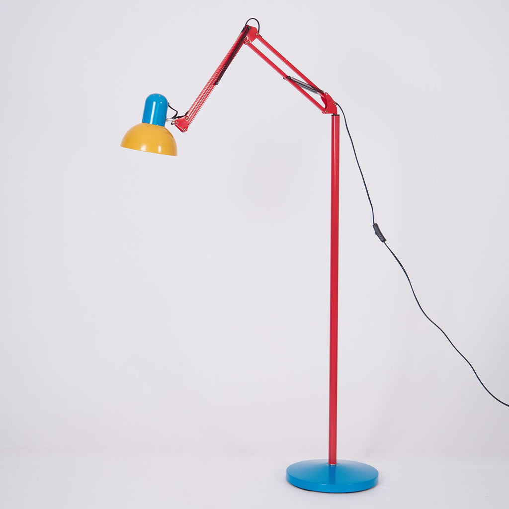 LED Floor Lamp | Adjustable Multi-Jointed Arm, Bright Blue Base & Yellow Shade for Home Office or Reading