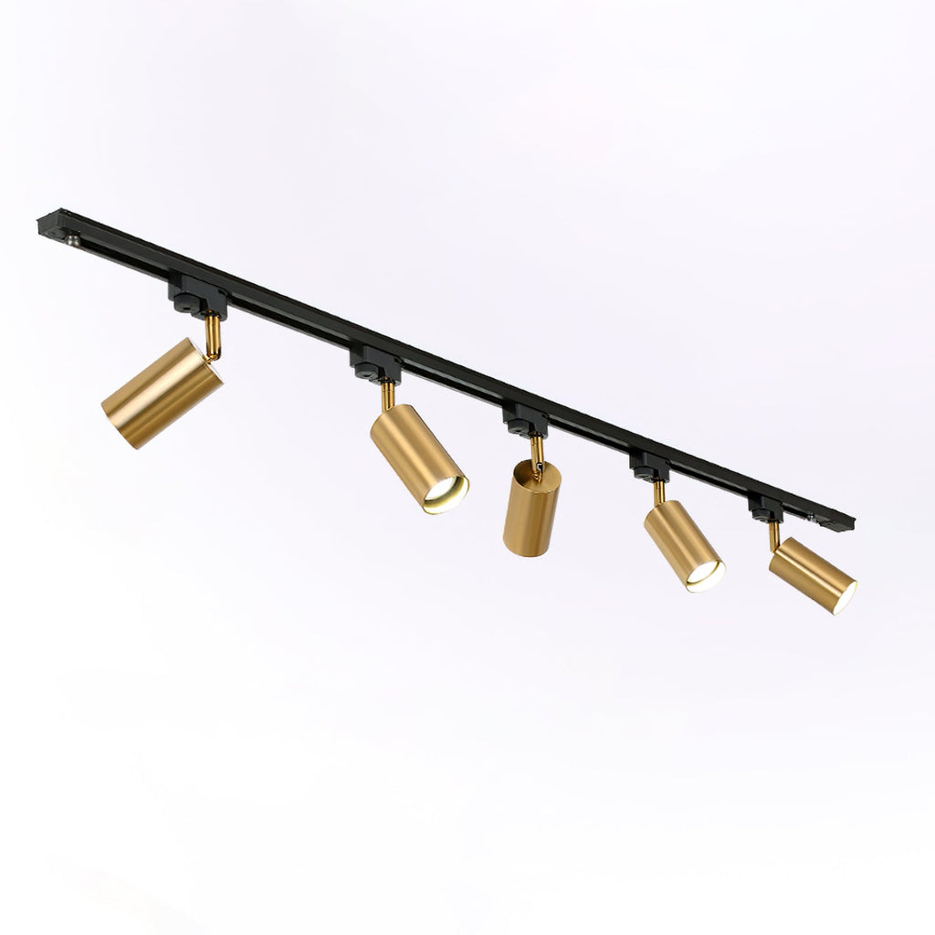 Gilded Rail Track Light | Sleek Gunmetal Black with Golden Cylindrical Heads for Indoor Modern & Industrial Decor
