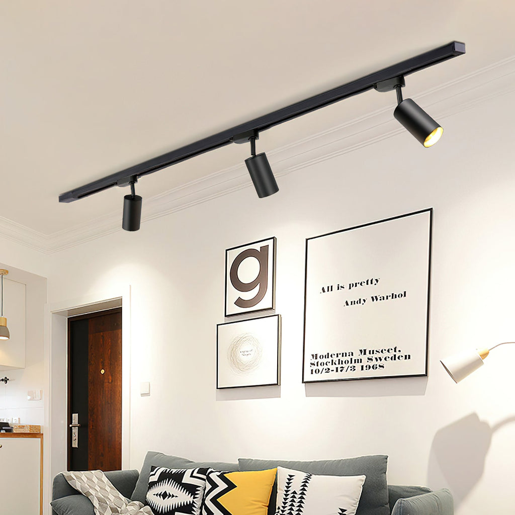 Gilded Rail Track Light | Sleek Gunmetal Black with Golden Cylindrical Heads for Indoor Modern & Industrial Decor