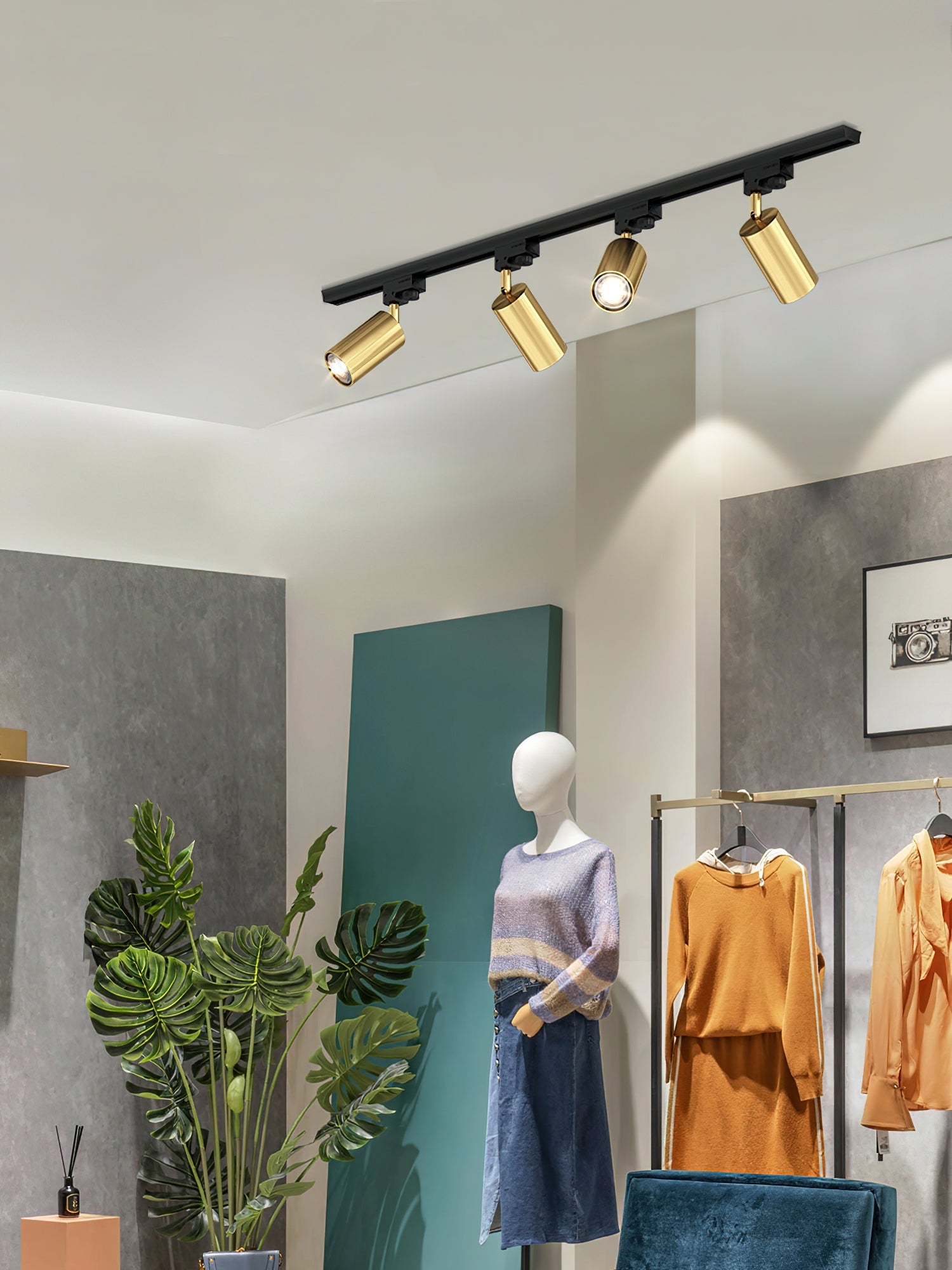 Gilded Rail Track Light | Sleek Gunmetal Black with Golden Cylindrical Heads for Indoor Modern & Industrial Decor