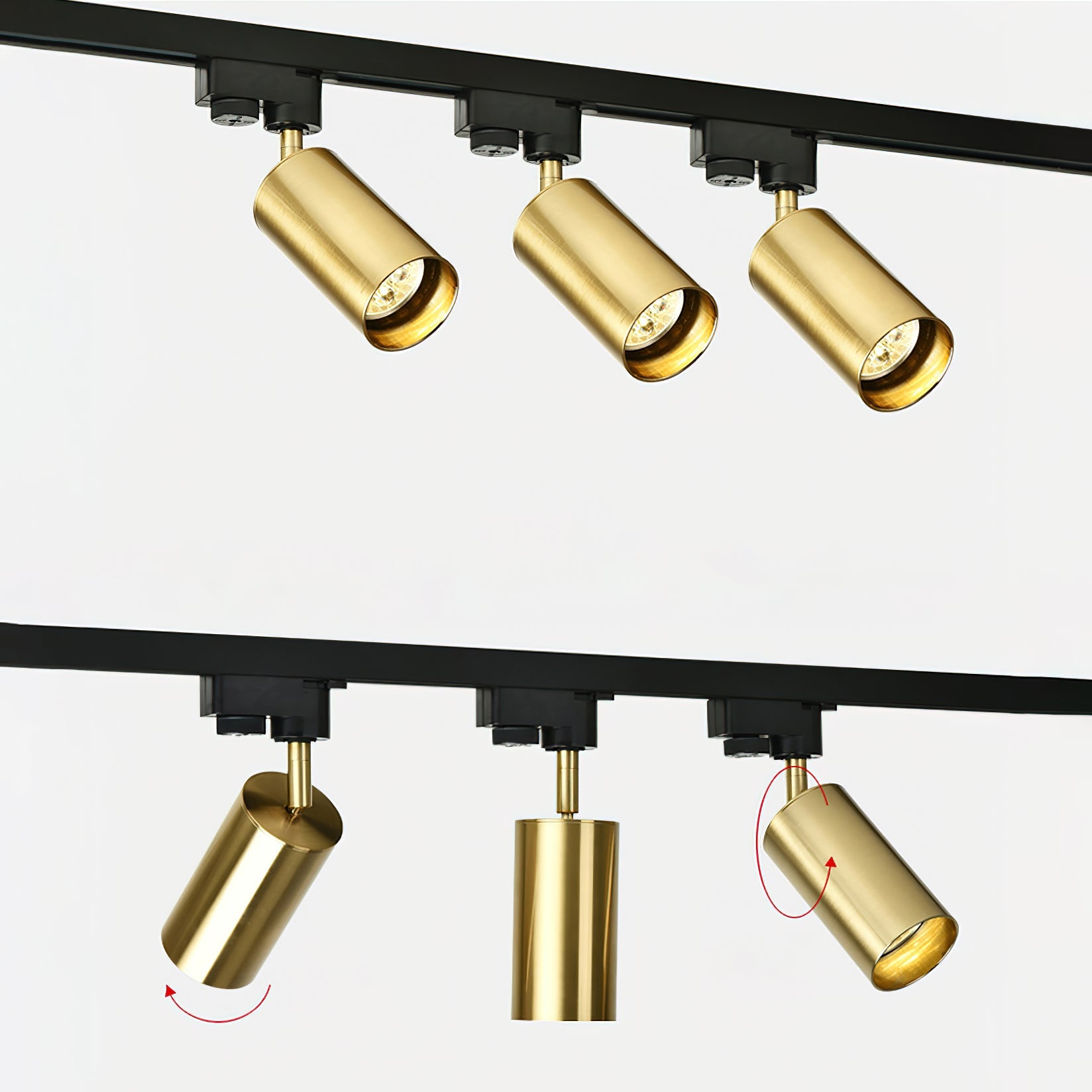 Gilded Rail Track Light | Sleek Gunmetal Black with Golden Cylindrical Heads for Indoor Modern & Industrial Decor