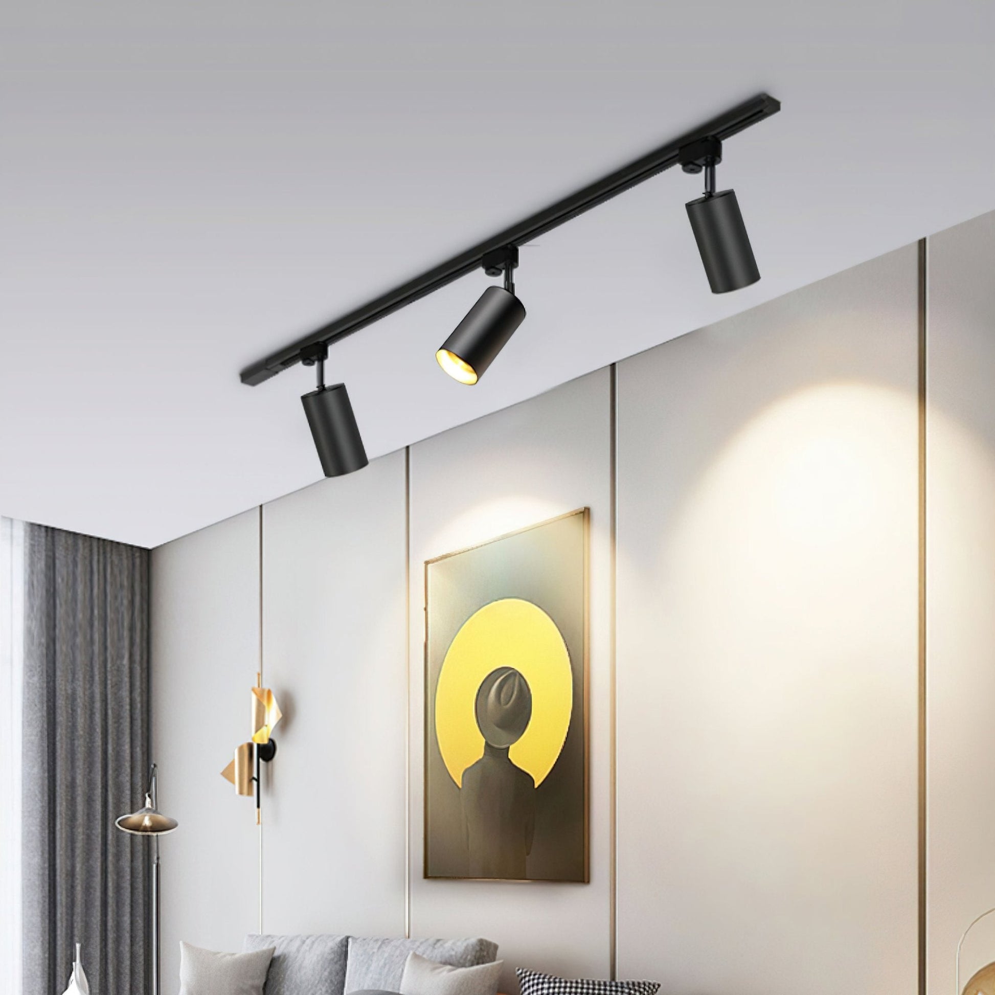 Gilded Rail Track Light | Sleek Gunmetal Black with Golden Cylindrical Heads for Indoor Modern & Industrial Decor