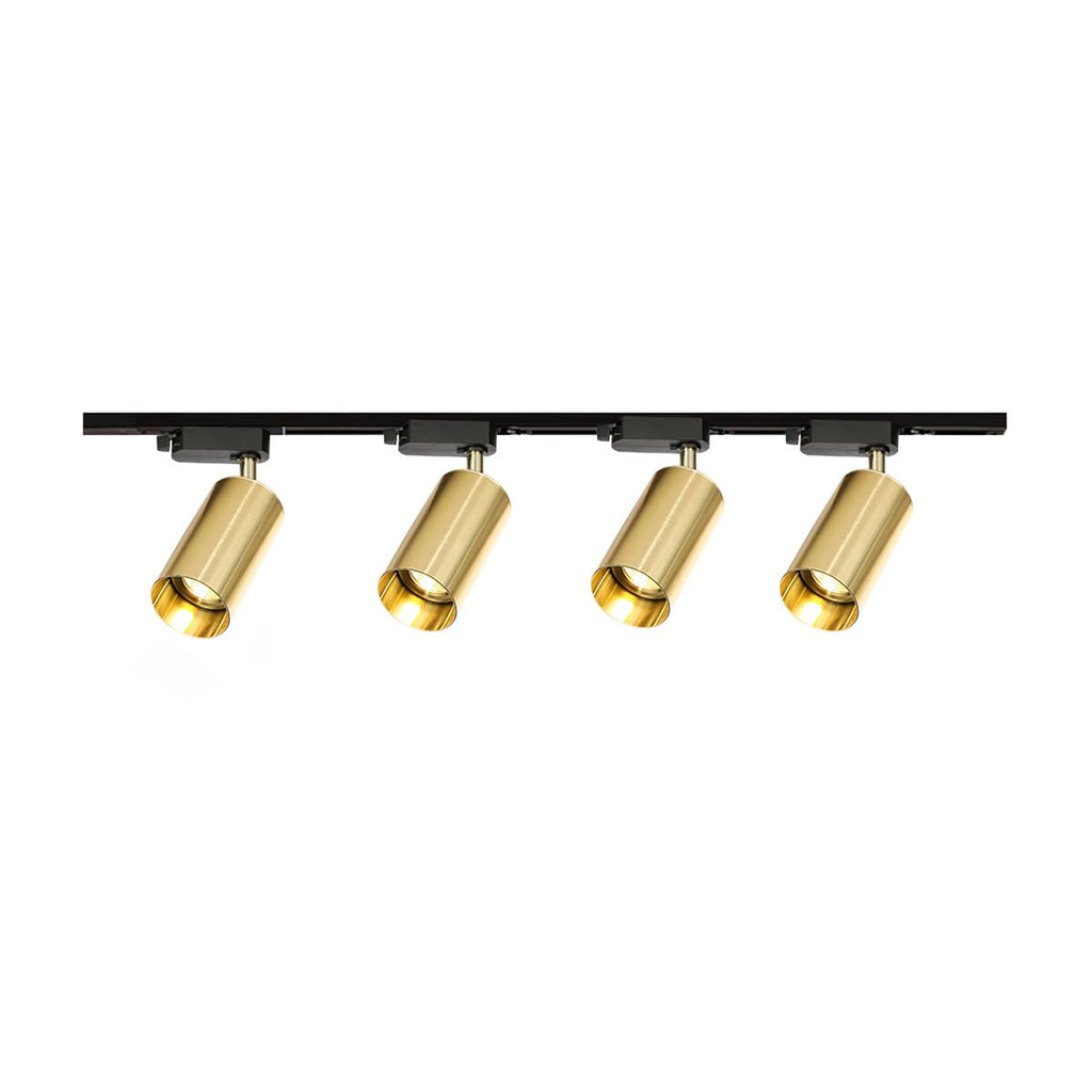 Gilded Rail Track Light | Sleek Gunmetal Black with Golden Cylindrical Heads for Indoor Modern & Industrial Decor