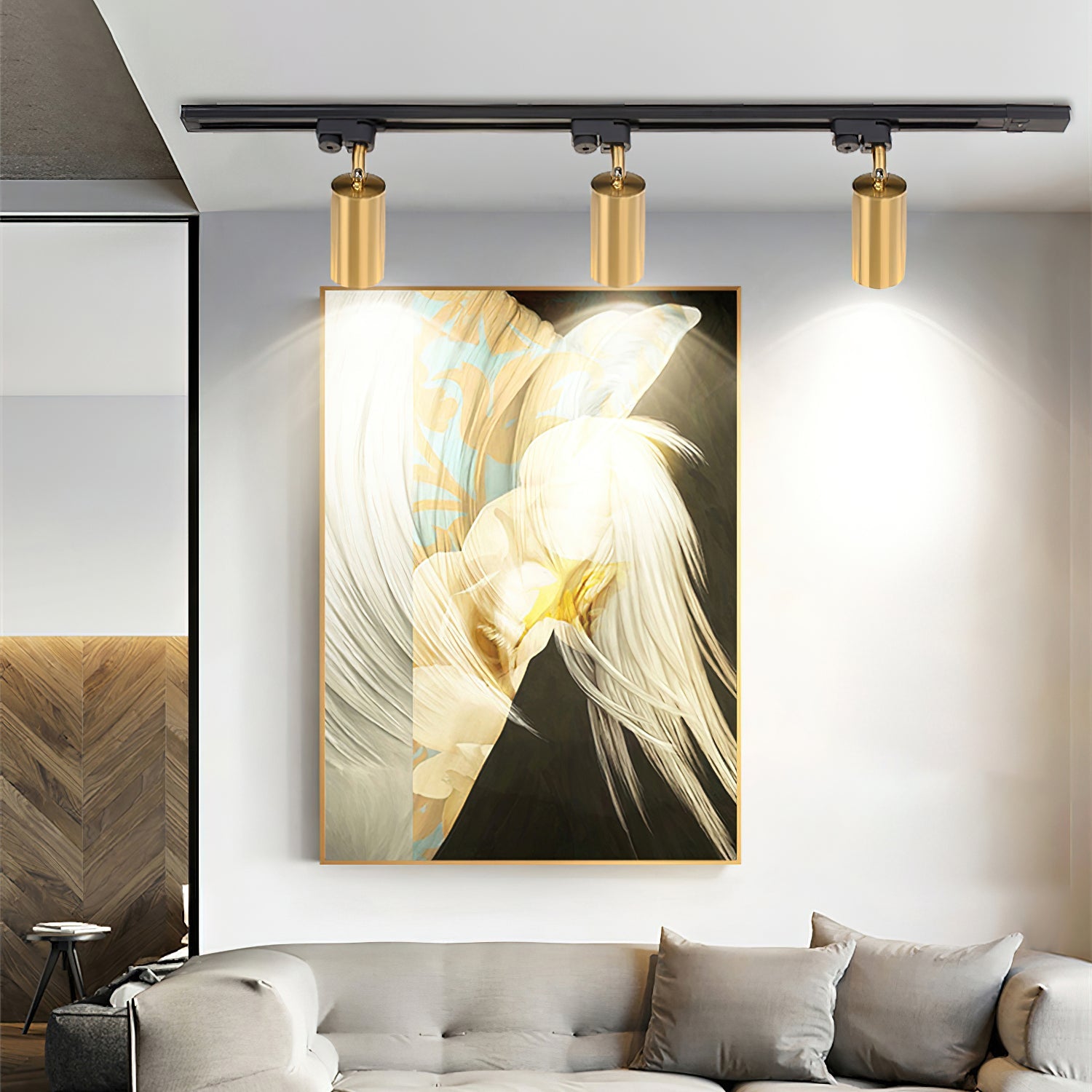 Gilded Rail Track Light | Sleek Gunmetal Black with Golden Cylindrical Heads for Indoor Modern & Industrial Decor