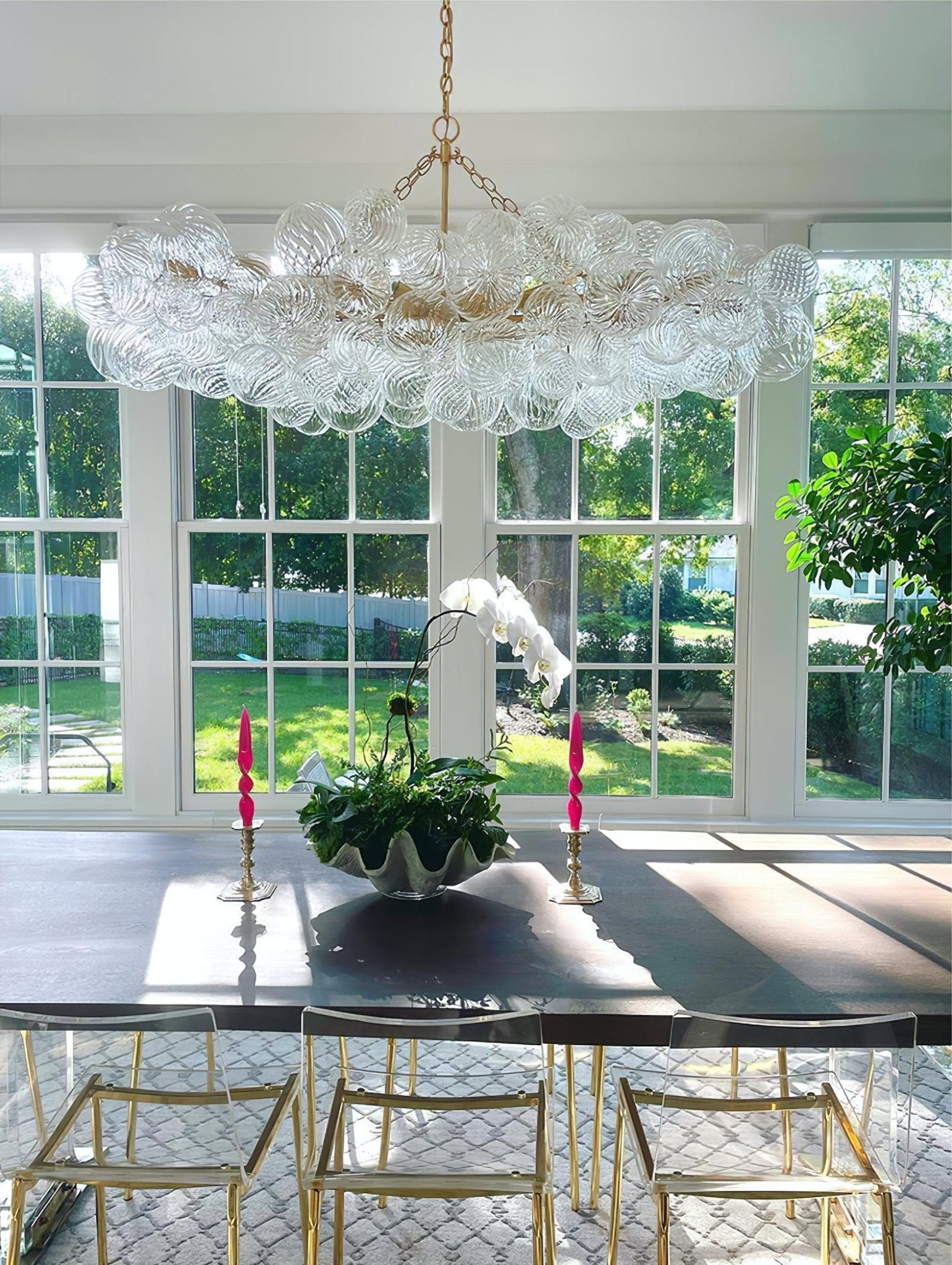 Glass Ball Bubbles Chandelier | Customizable Sizes, Gold Finish & Ideal for Living Room or Dining Area