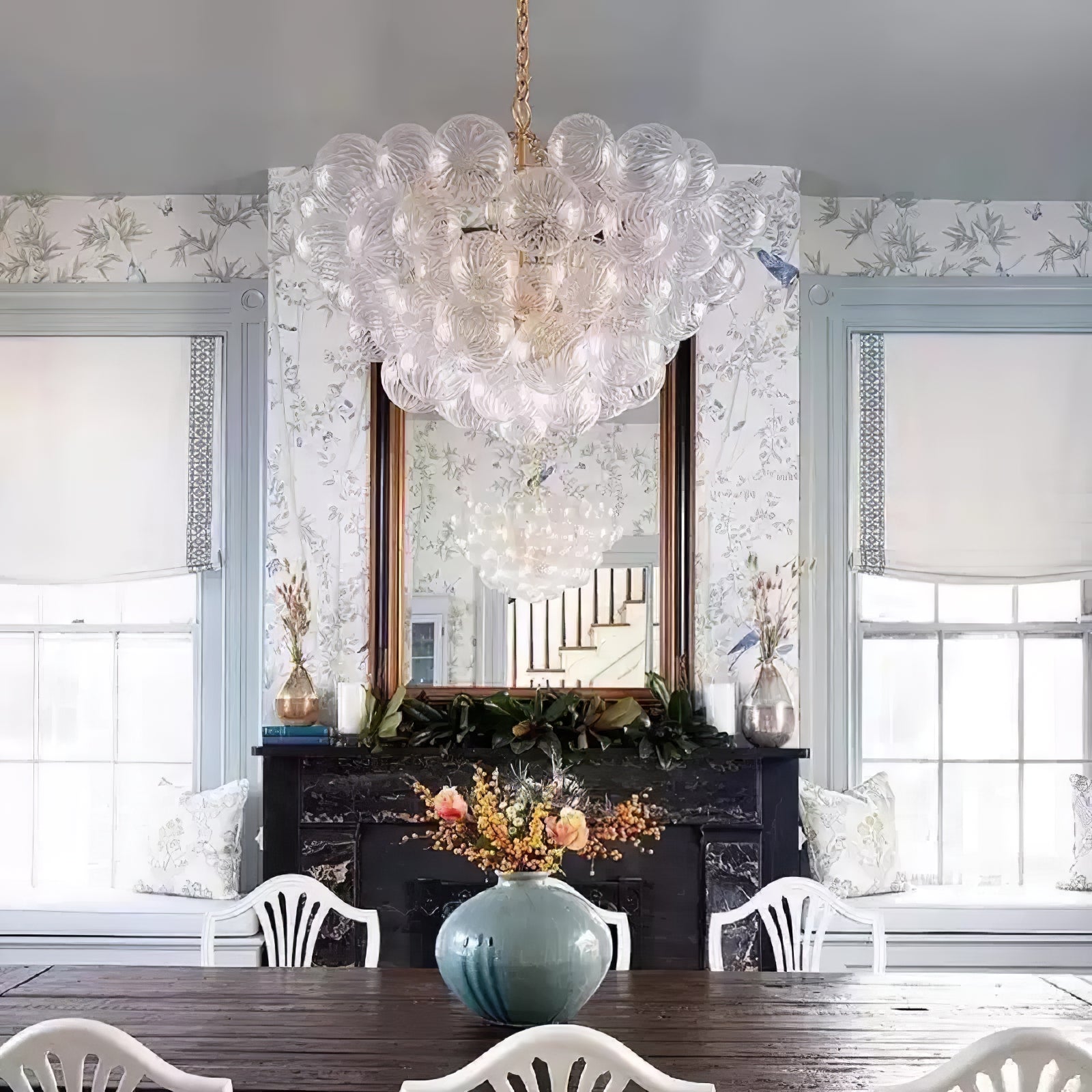 Glass Ball Bubbles Chandelier | Customizable Sizes, Gold Finish & Ideal for Living Room or Dining Area