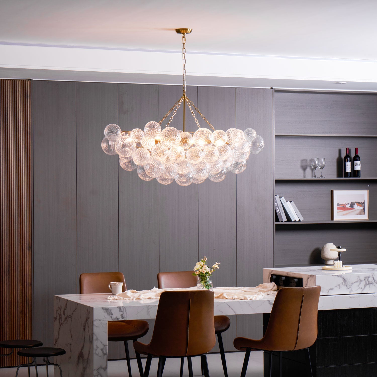 Glass Ball Bubbles Chandelier | Customizable Sizes, Gold Finish & Ideal for Living Room or Dining Area