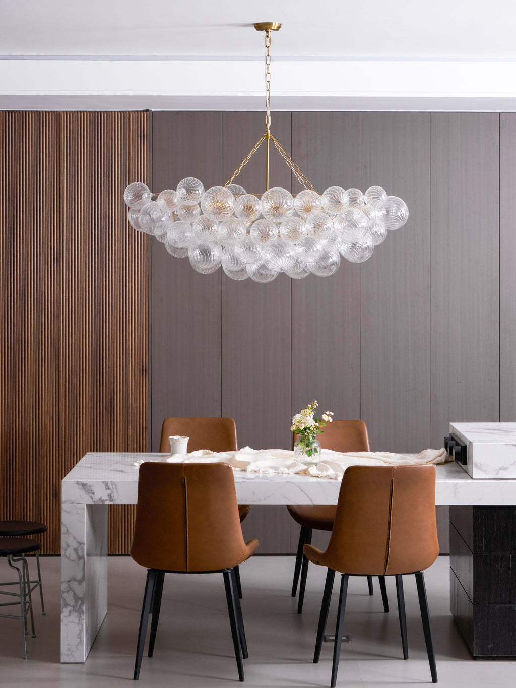 Glass Ball Bubbles Chandelier | Customizable Sizes, Gold Finish & Ideal for Living Room or Dining Area