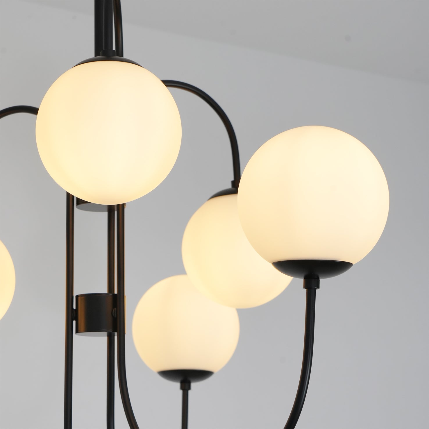Gooseneck Chandelier | Wrought Iron & Glass, Damp-Rated for Indoor Use in Contemporary or Mid-Century Modern Spaces
