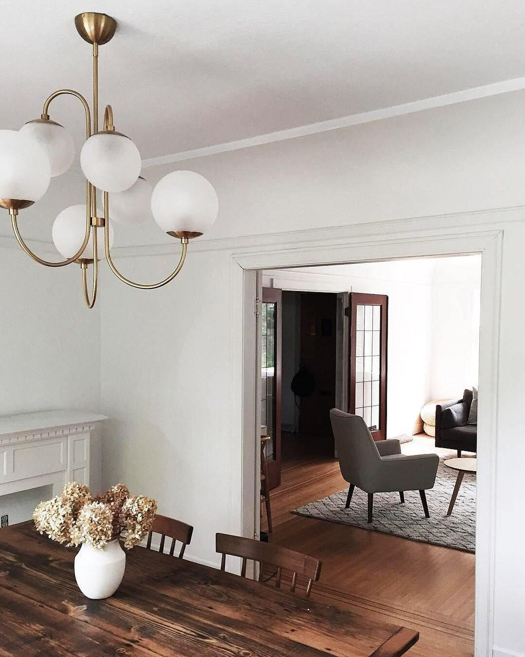 Gooseneck Chandelier | Wrought Iron & Glass, Damp-Rated for Indoor Use in Contemporary or Mid-Century Modern Spaces