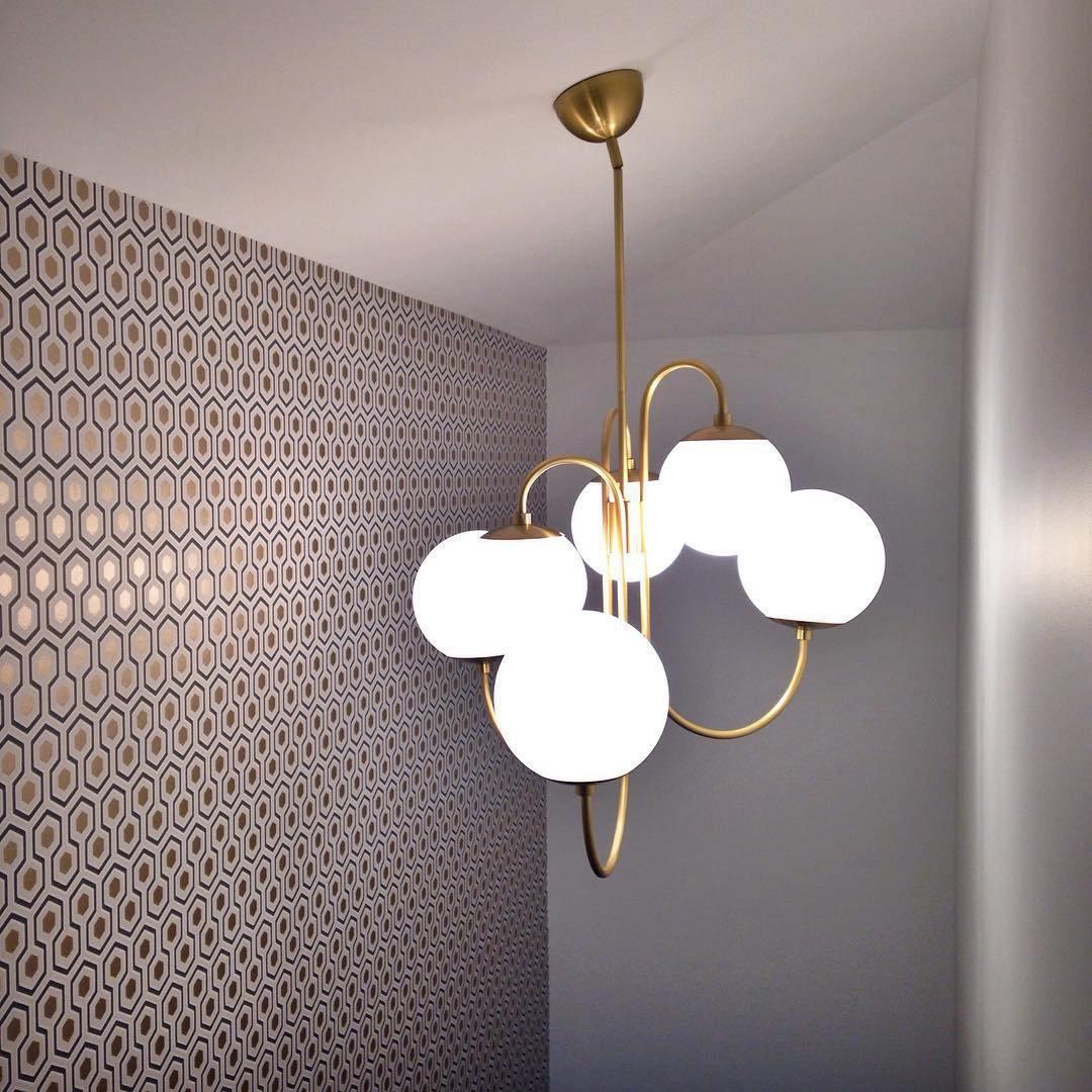 Gooseneck Chandelier | Wrought Iron & Glass, Damp-Rated for Indoor Use in Contemporary or Mid-Century Modern Spaces