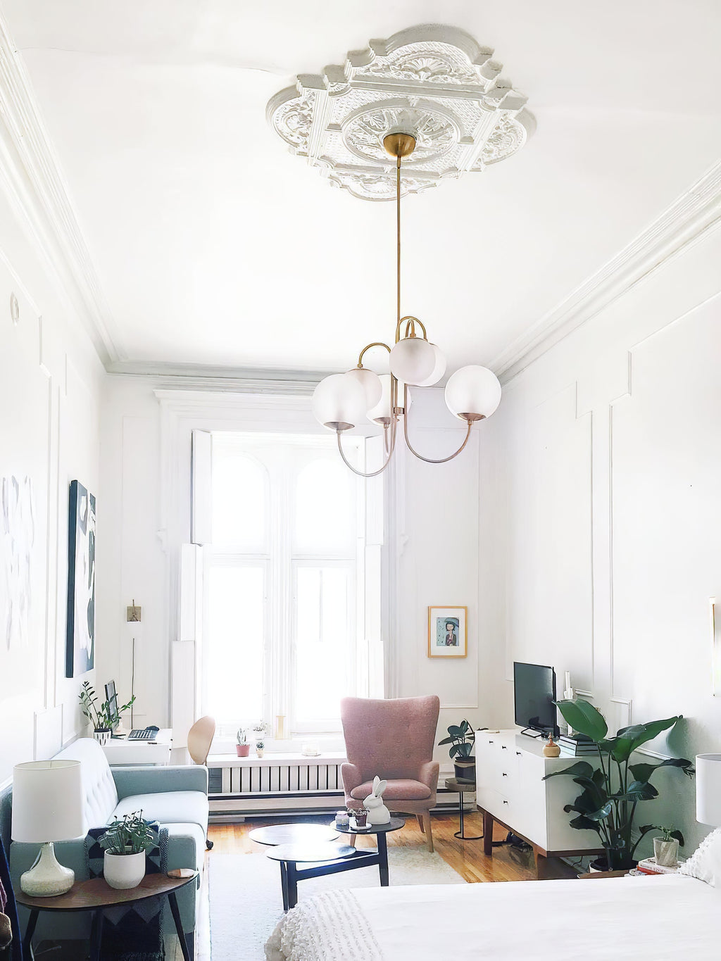 Gooseneck Chandelier | Wrought Iron & Glass, Damp-Rated for Indoor Use in Contemporary or Mid-Century Modern Spaces