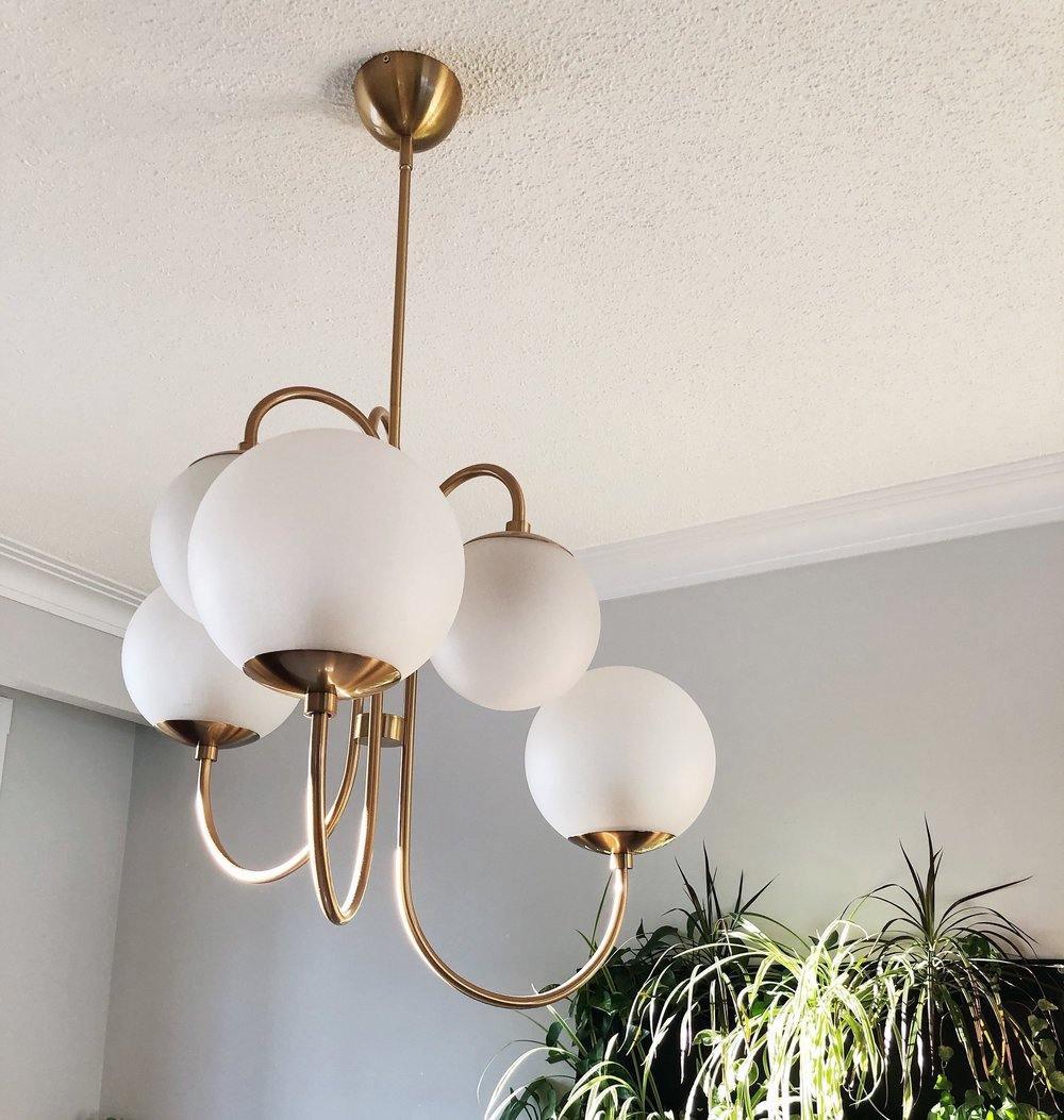 Gooseneck Chandelier | Wrought Iron & Glass, Damp-Rated for Indoor Use in Contemporary or Mid-Century Modern Spaces