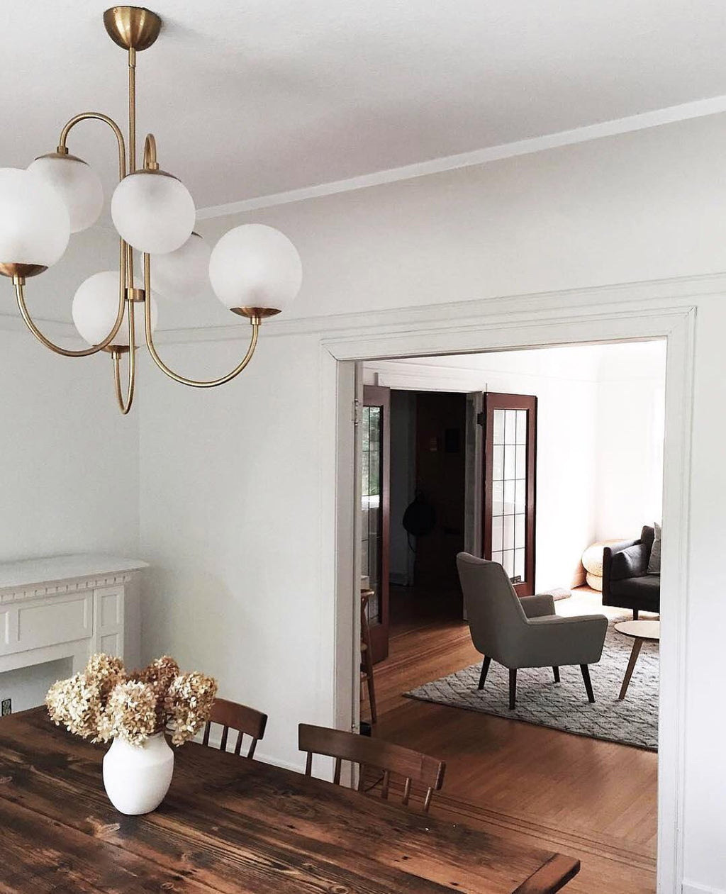Gooseneck Chandelier | Wrought Iron & Glass, Damp-Rated for Indoor Use in Contemporary or Mid-Century Modern Spaces