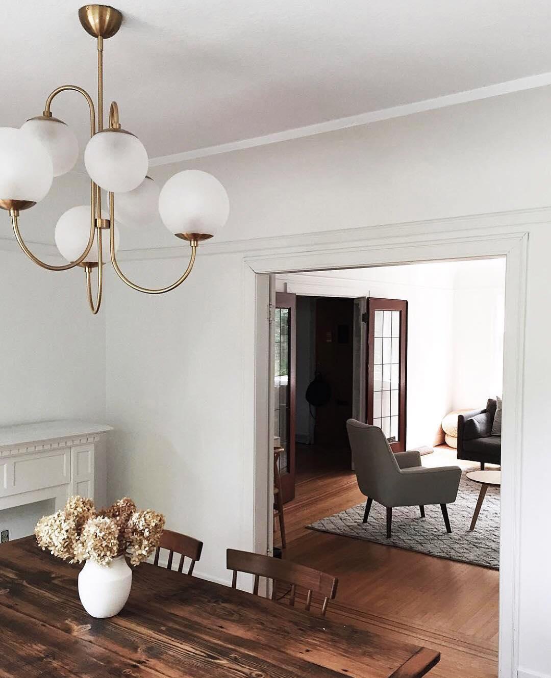 Gooseneck Chandelier | Wrought Iron & Glass, Damp-Rated for Indoor Use in Contemporary or Mid-Century Modern Spaces