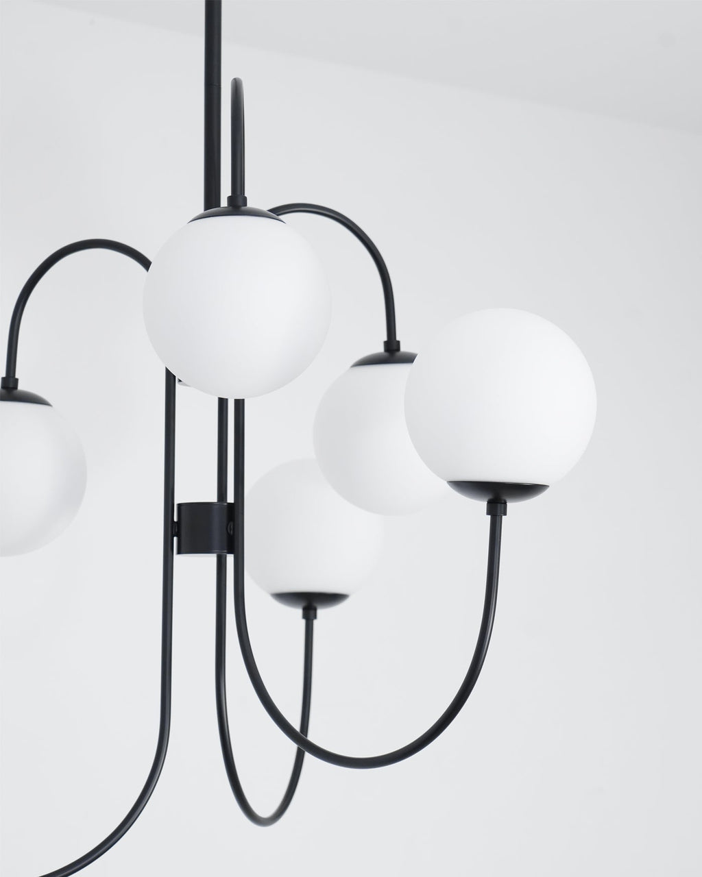Gooseneck Chandelier | Wrought Iron & Glass, Damp-Rated for Indoor Use in Contemporary or Mid-Century Modern Spaces