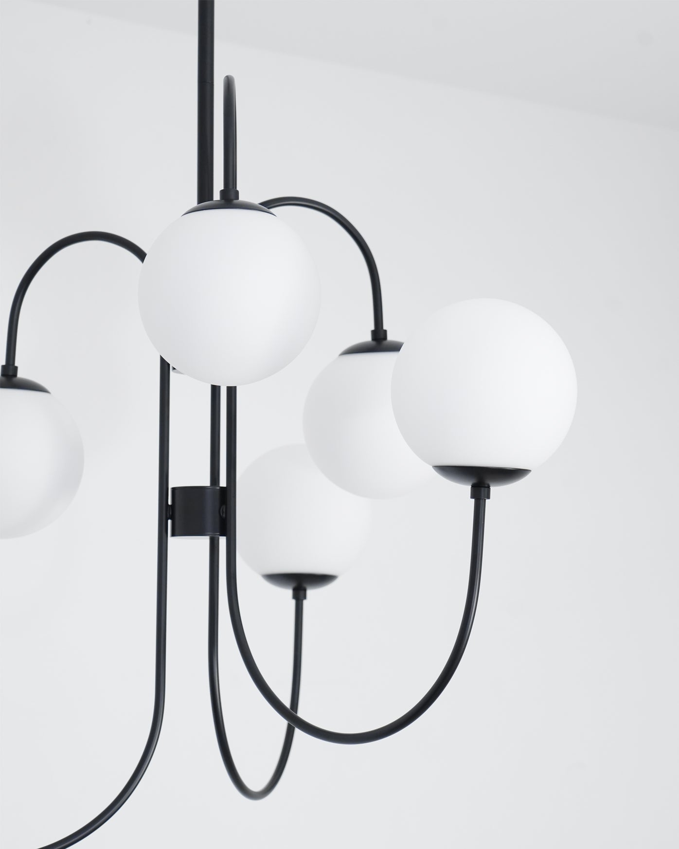 Gooseneck Chandelier | Wrought Iron & Glass, Damp-Rated for Indoor Use in Contemporary or Mid-Century Modern Spaces
