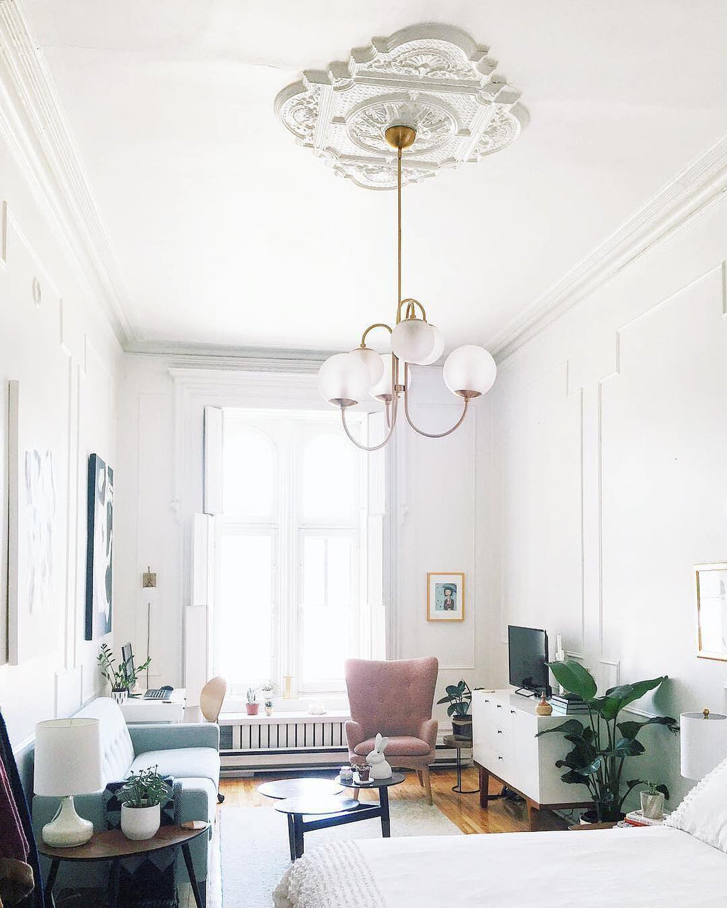 Gooseneck Chandelier | Wrought Iron & Glass, Damp-Rated for Indoor Use in Contemporary or Mid-Century Modern Spaces