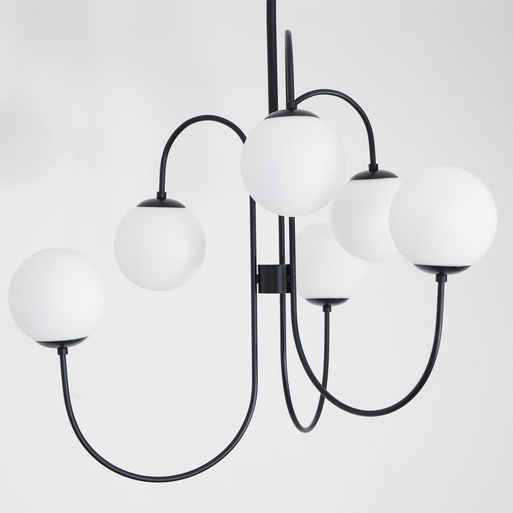 Gooseneck Chandelier | Wrought Iron & Glass, Damp-Rated for Indoor Use in Contemporary or Mid-Century Modern Spaces