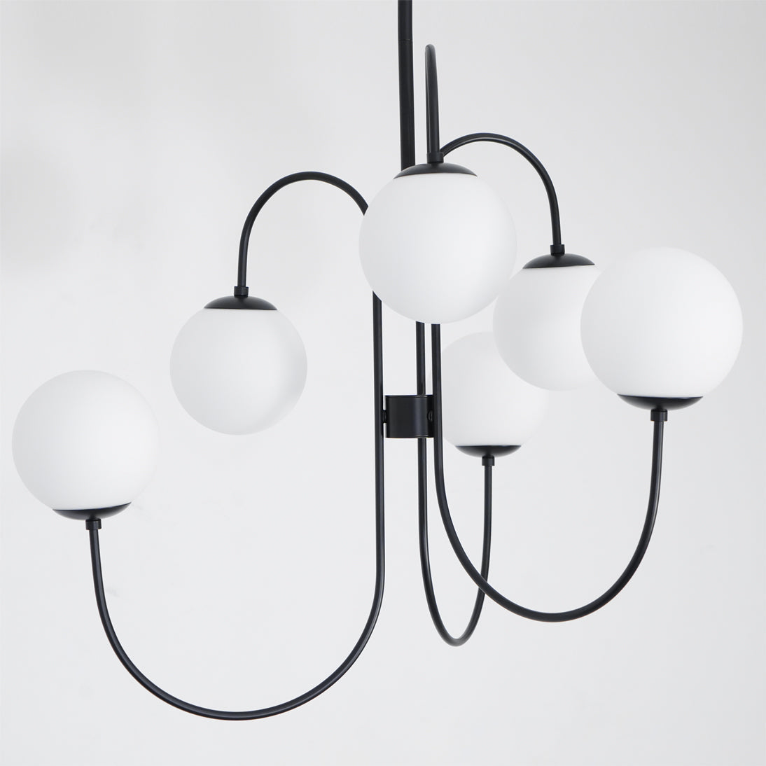 Gooseneck Chandelier | Wrought Iron & Glass, Damp-Rated for Indoor Use in Contemporary or Mid-Century Modern Spaces