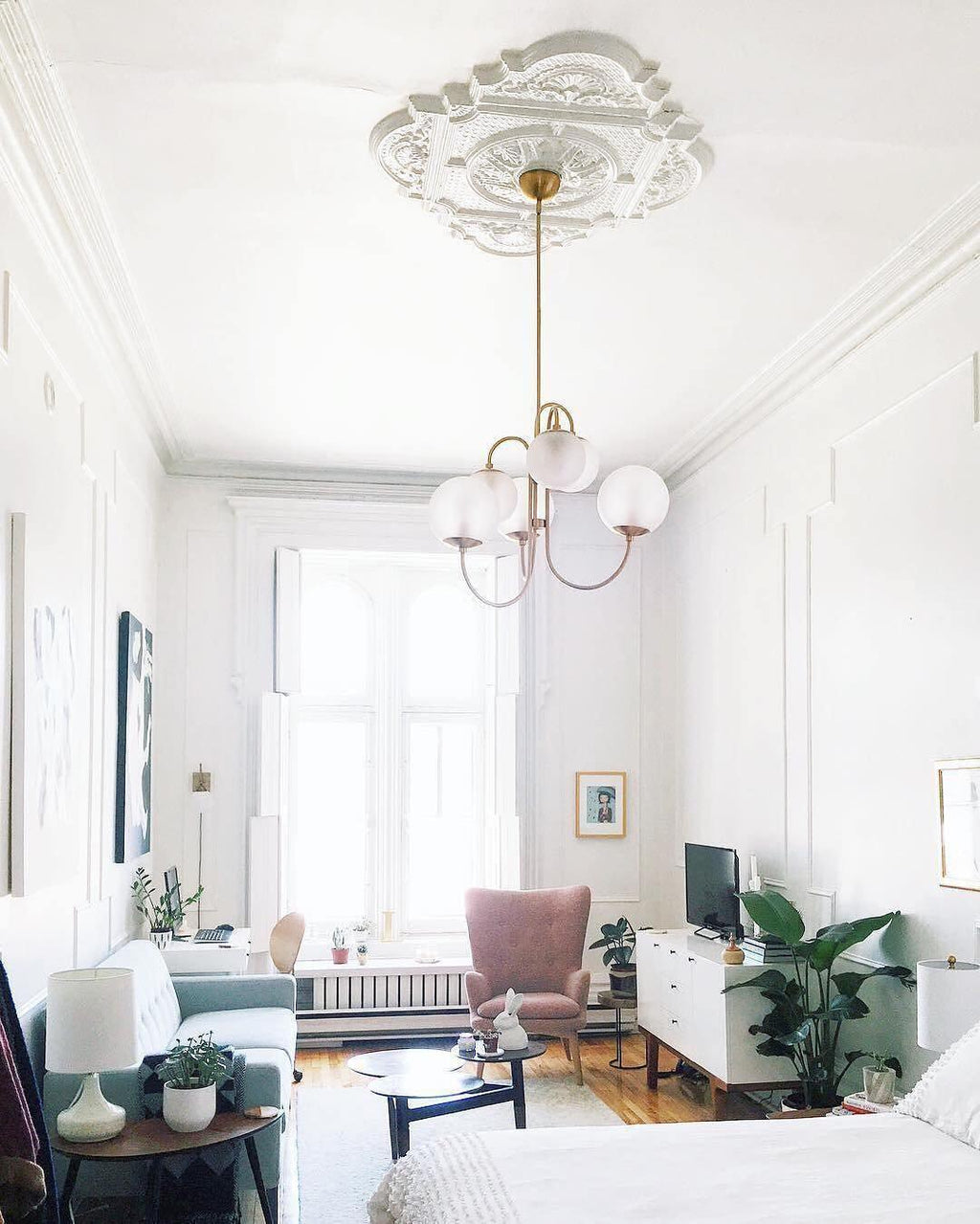 Gooseneck Chandelier | Wrought Iron & Glass, Damp-Rated for Indoor Use in Contemporary or Mid-Century Modern Spaces