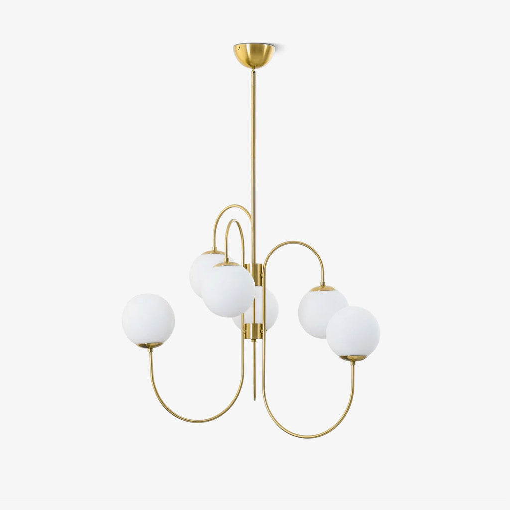 Gooseneck Chandelier | Wrought Iron & Glass, Damp-Rated for Indoor Use in Contemporary or Mid-Century Modern Spaces