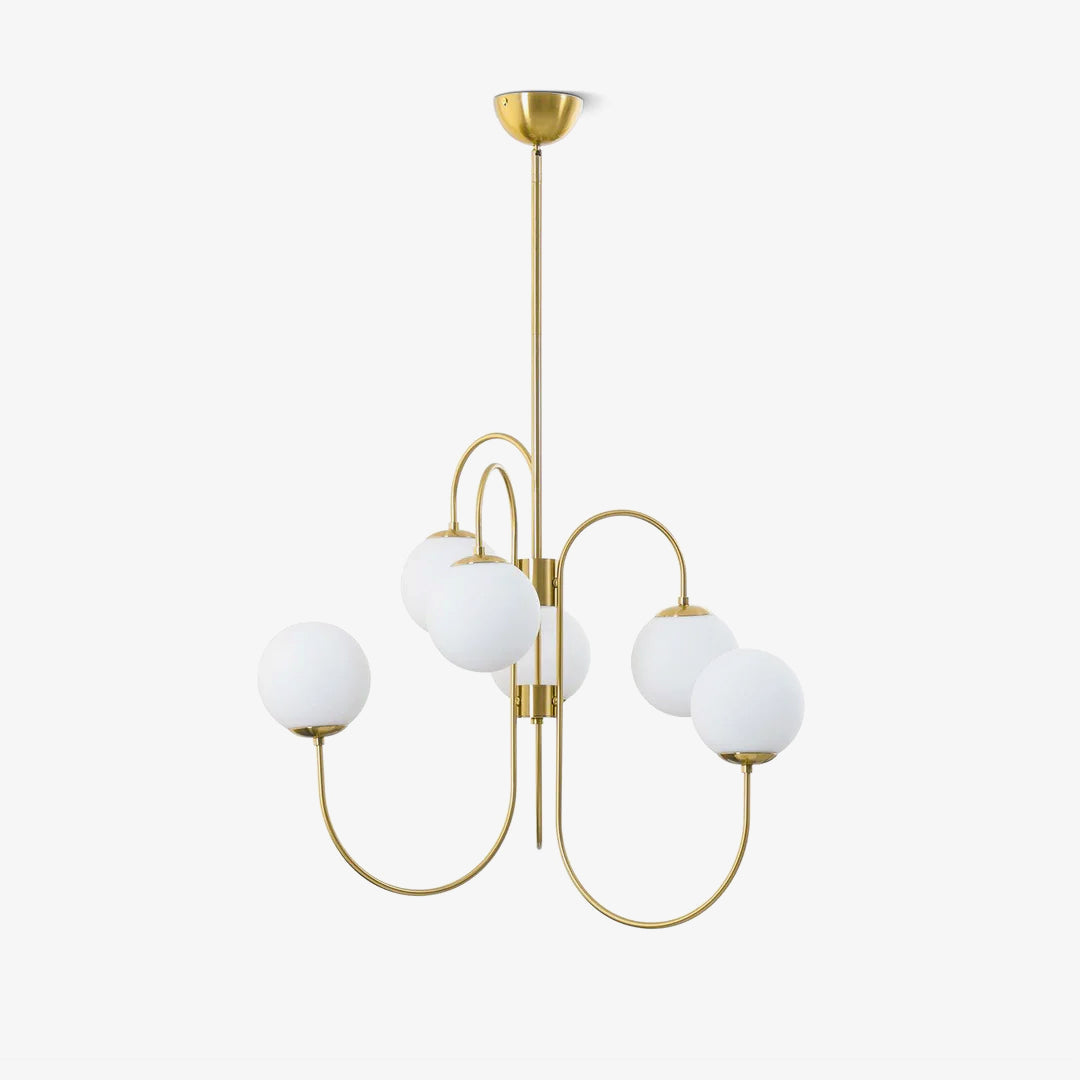 Gooseneck Chandelier | Wrought Iron & Glass, Damp-Rated for Indoor Use in Contemporary or Mid-Century Modern Spaces
