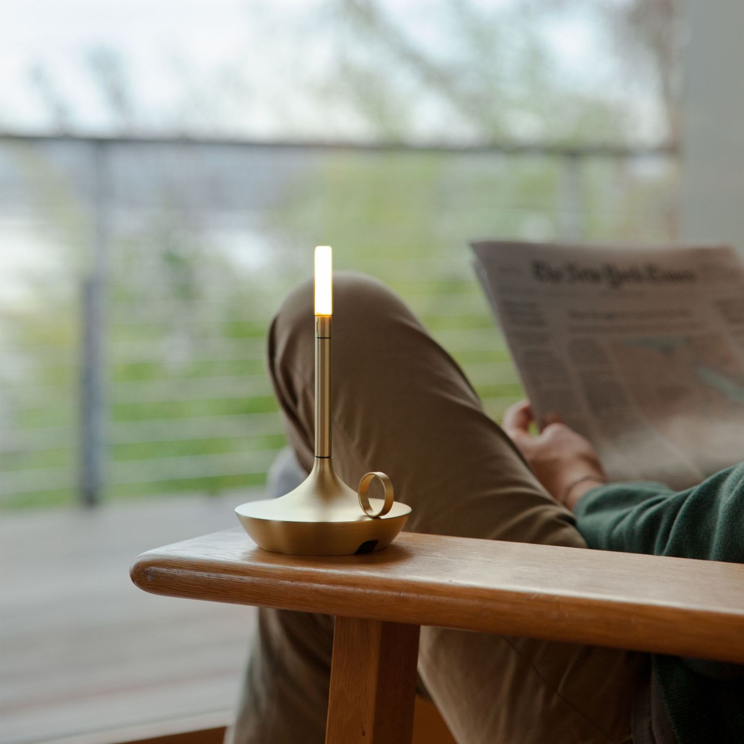 Gray Portable LED Table Lamp with Adjustable Brightness for Indoor and Outdoor Use