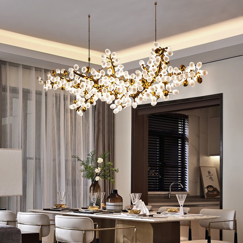 Zygote Luxury Glass Chandelier – French Gold & Copper Frame, Adjustable Modern LED Light for Dining Room & Living Spaces