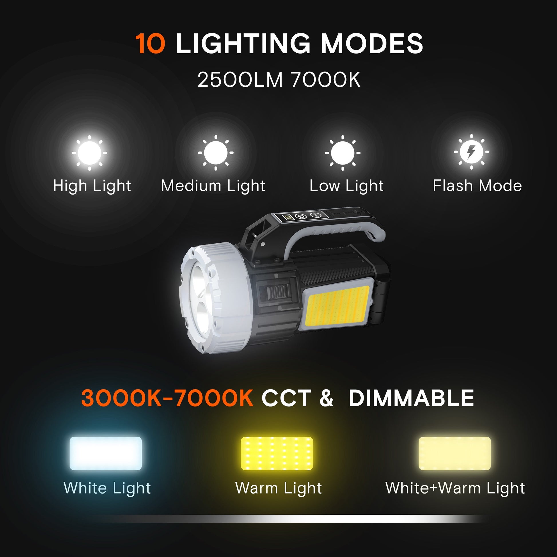 LED Multi-Function Flashlight - Portable, Extendable, Adjustable Brightness & Color Temperature for Outdoor & Emergency Use