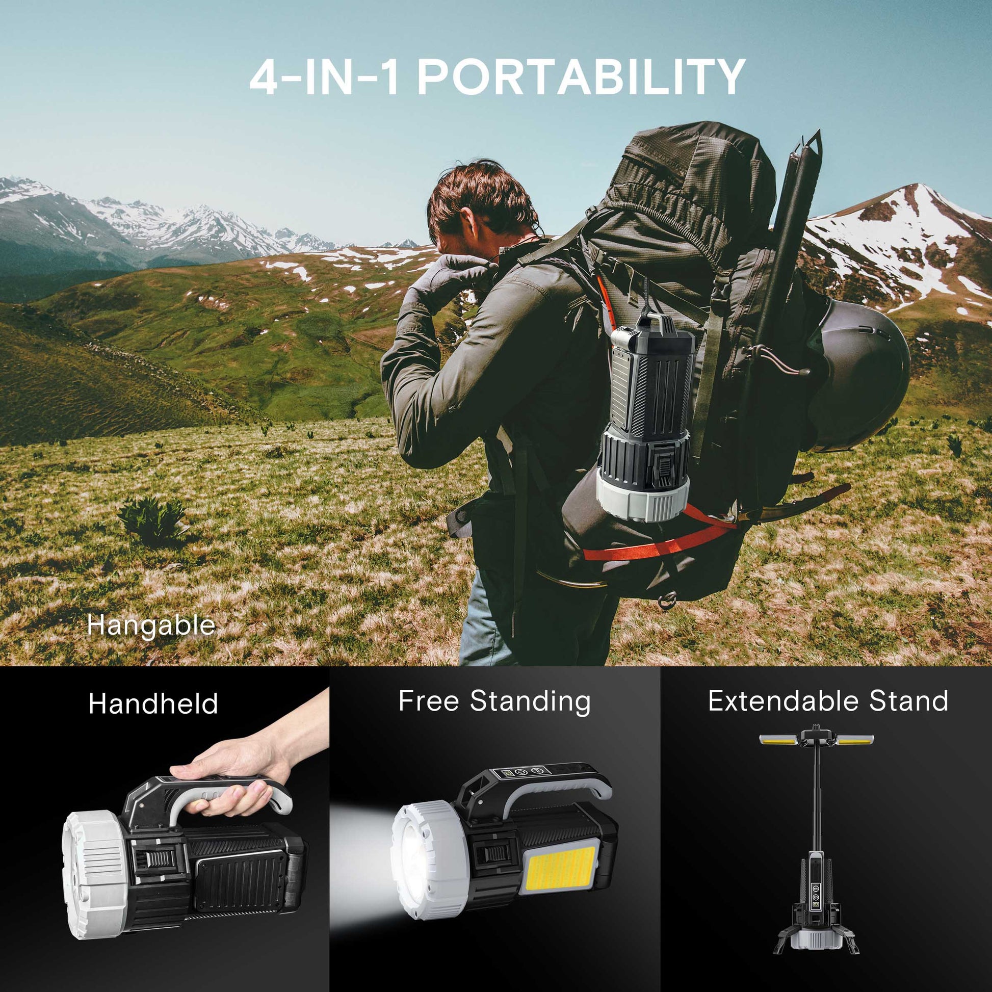 LED Multi-Function Flashlight - Portable, Extendable, Adjustable Brightness & Color Temperature for Outdoor & Emergency Use