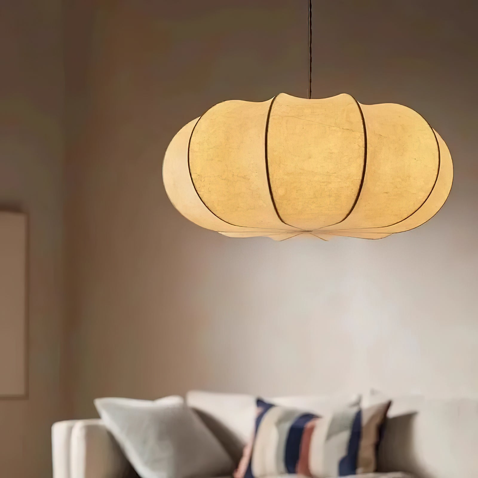 Silk Pendant Lamp - Oblate Design, Modern Lighting Fixture for Home Decor & Dining Room
